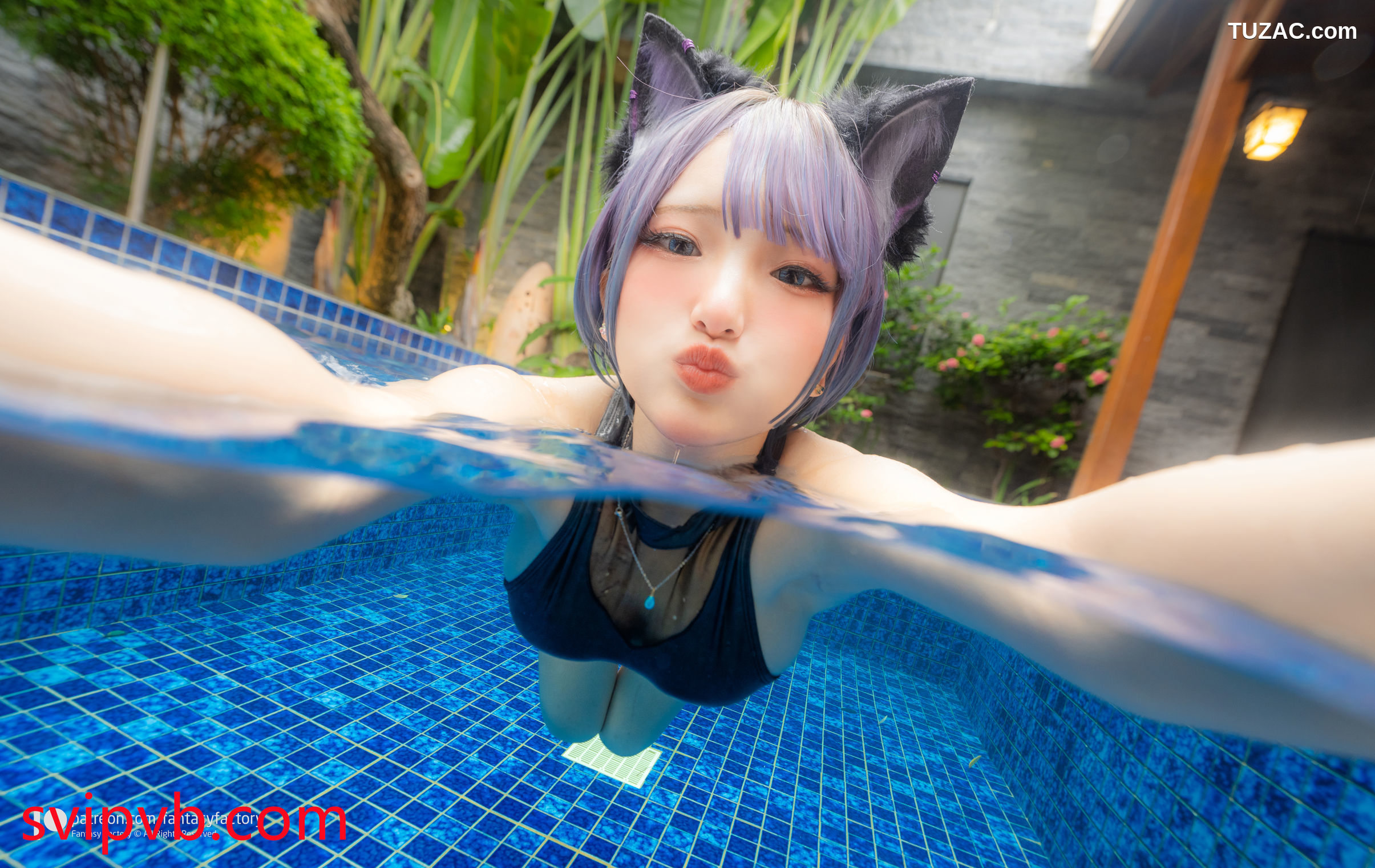 Fantasy-Factory-小丁Ding-紫发黑色泳衣猫女-Purple-black-cat-2021.10