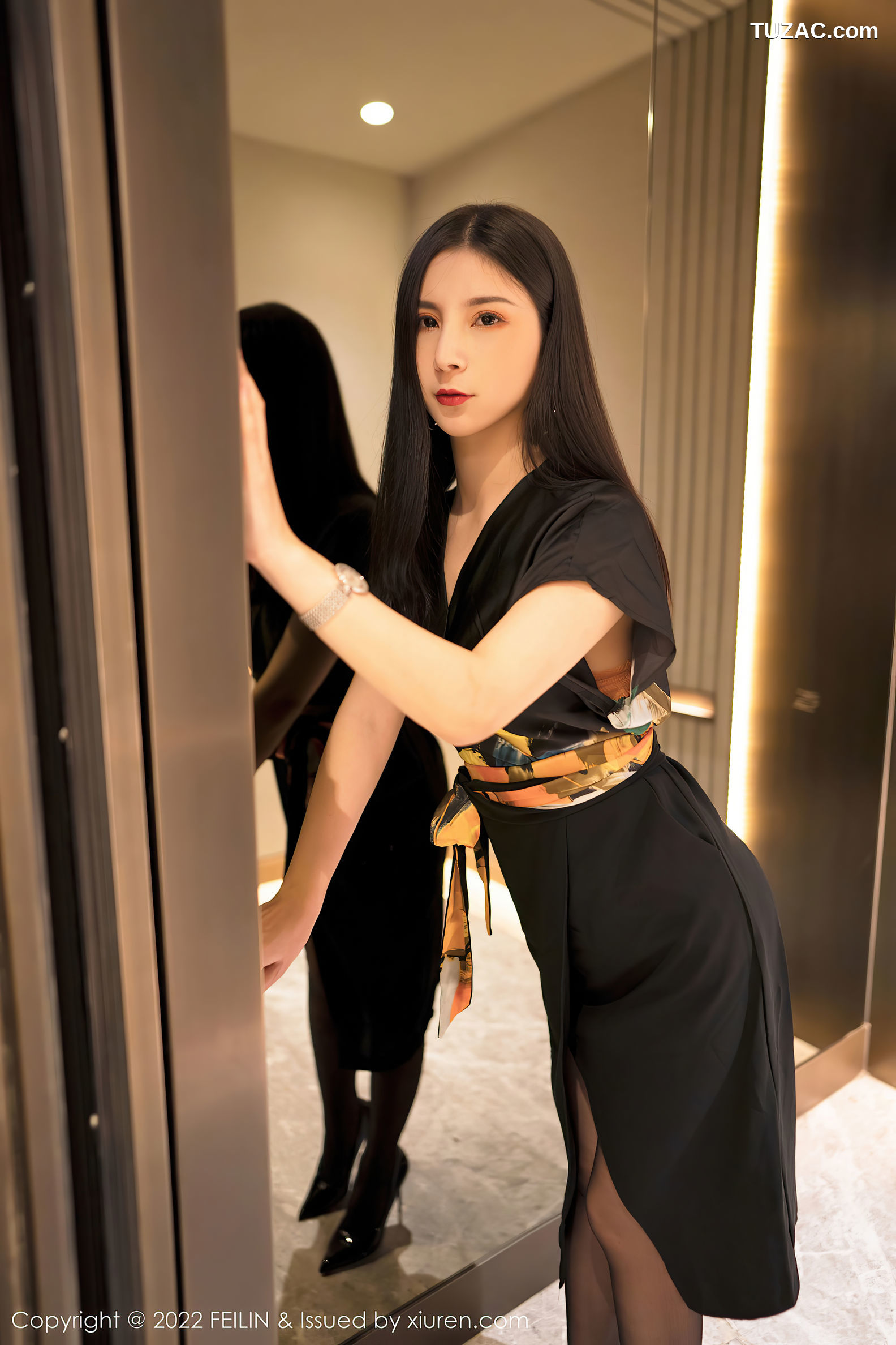 FeiLin嗲囡囡-450-小蛮妖-黑色连衣裙橙色内衣-2022.06.27