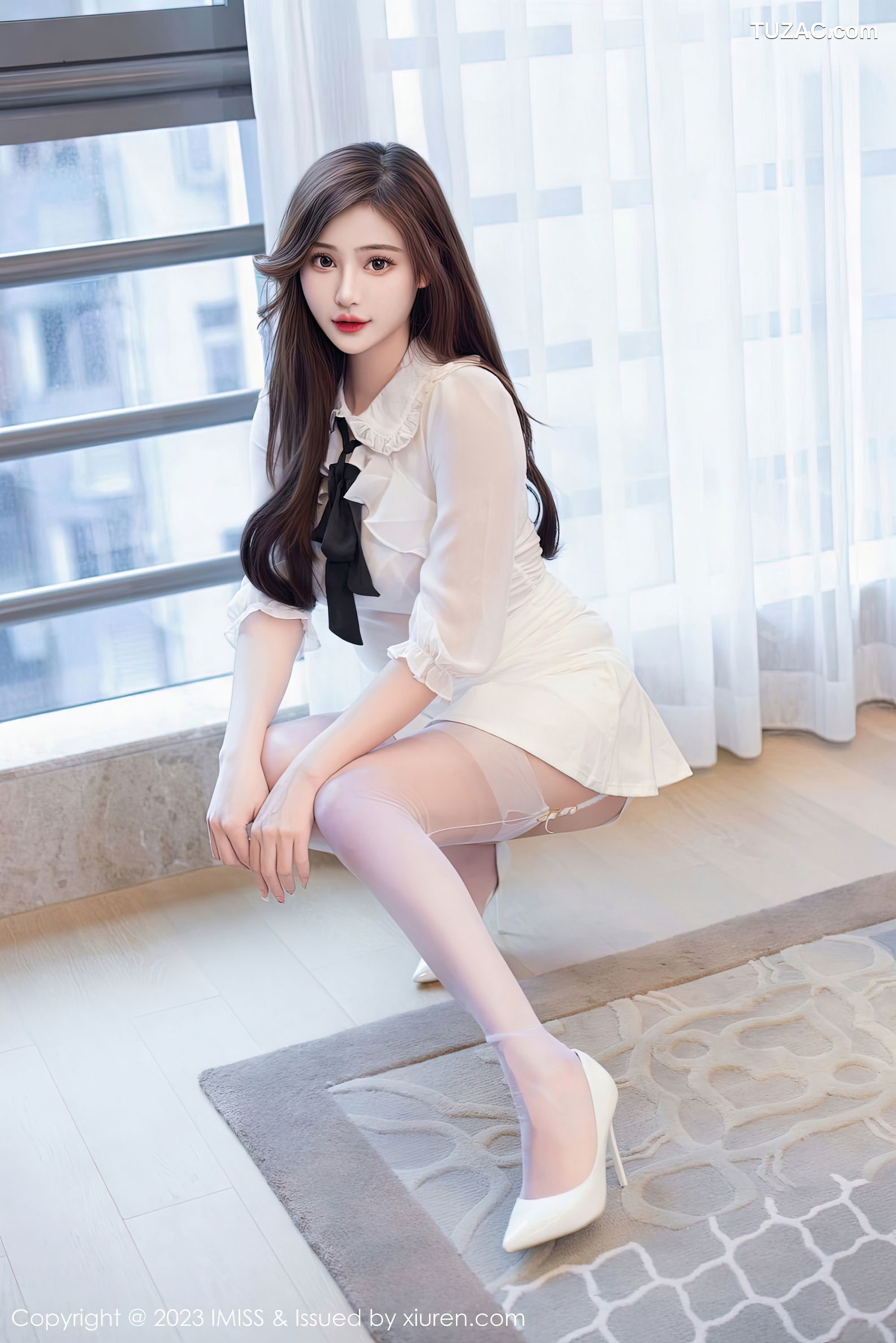 IMiss爱蜜社-712-Lavinia肉肉-白色薄纱服饰蕾丝内衣白丝吊带袜-2023.01.16