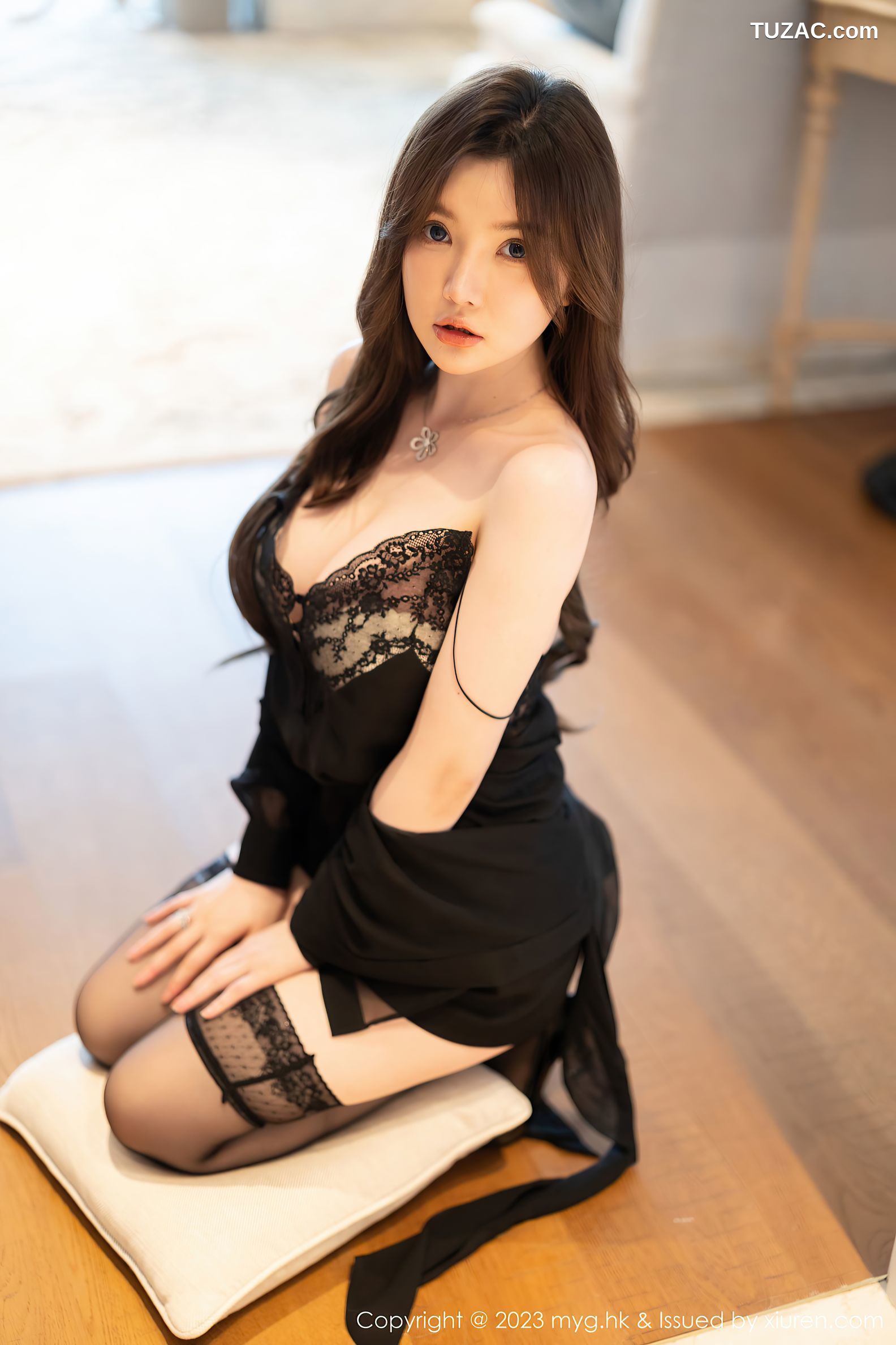 MyGirl美媛馆-649-糯美子-澳门旅拍-黑色服饰黑色蕾丝内衣黑丝-2023.03.10