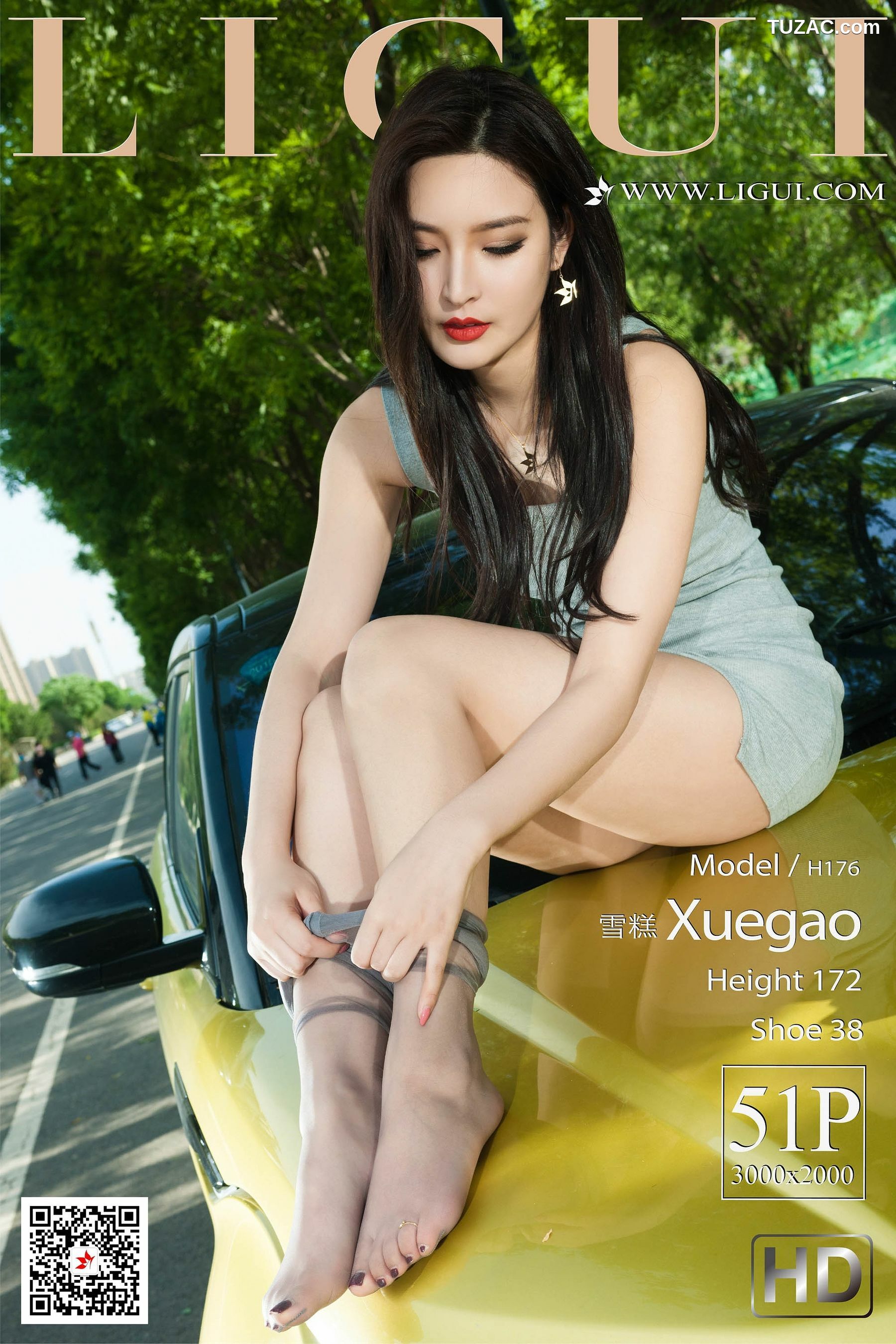 丽柜_ Model 雪糕 《灰丝美腿车模》 写真集[52P]