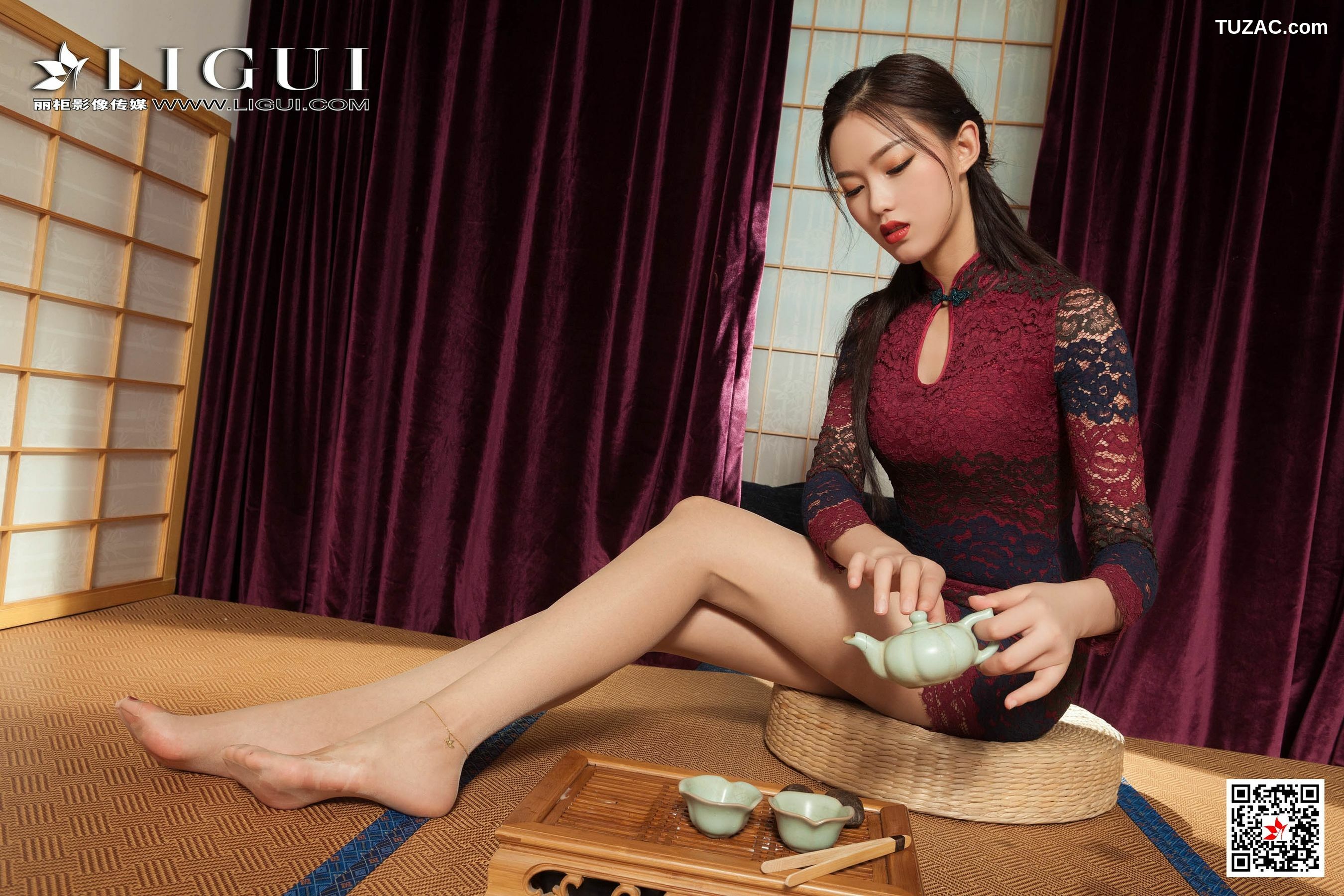 丽柜_腿模敏儿《旗袍茶艺丝足》 网络丽人 写真集[56P]