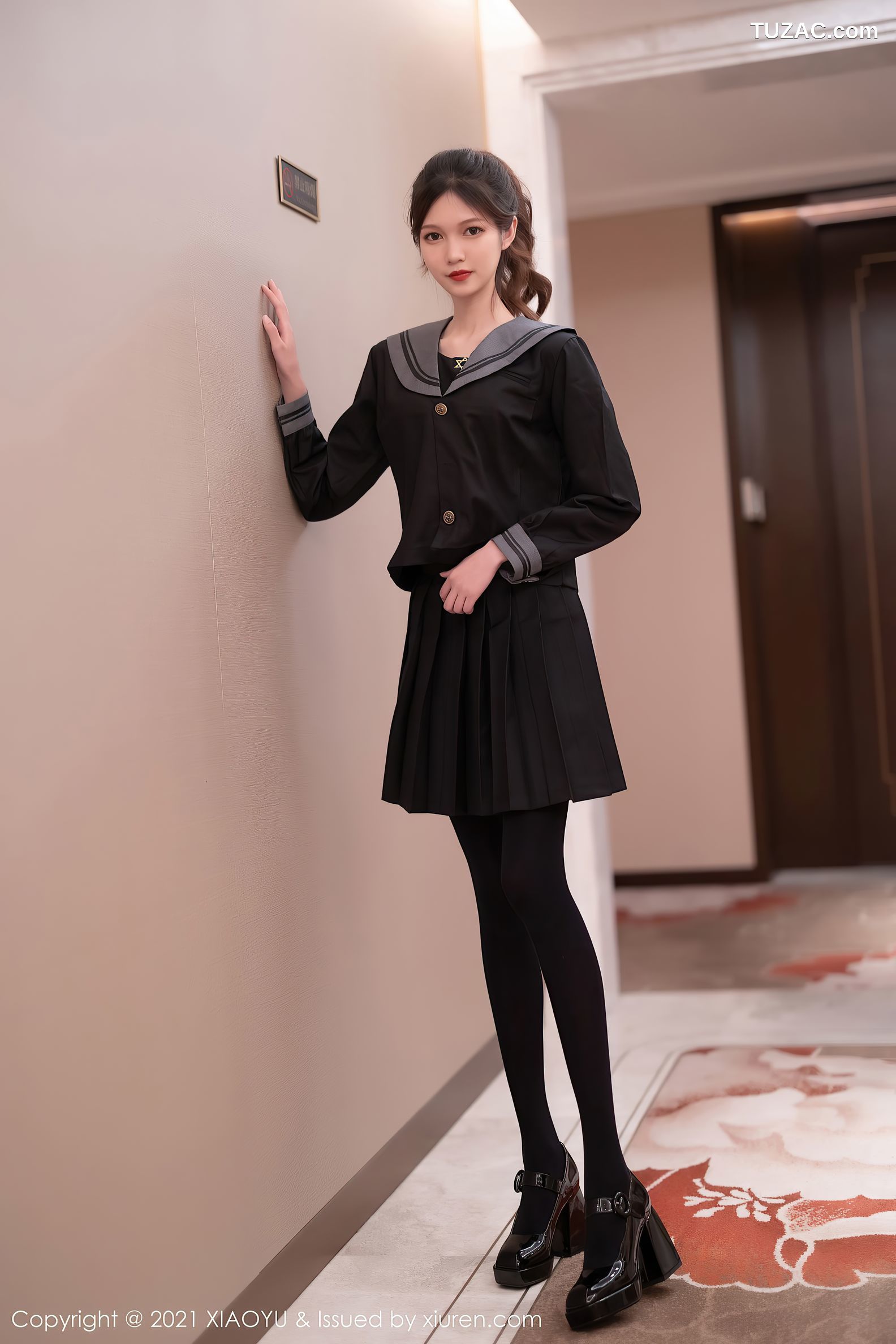 XiaoYu语画界-591-程程程-学院风制服性感内衣黑丝-2021.08.12