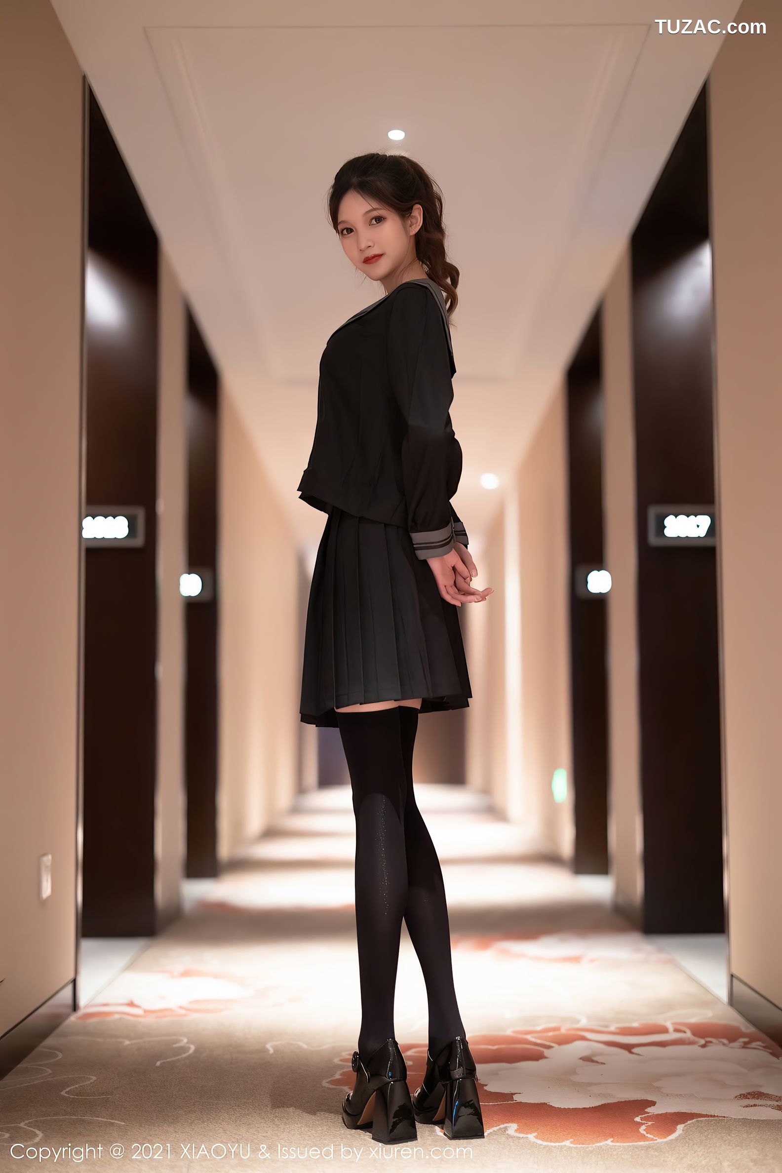 XiaoYu语画界-591-程程程-学院风制服性感内衣黑丝-2021.08.12