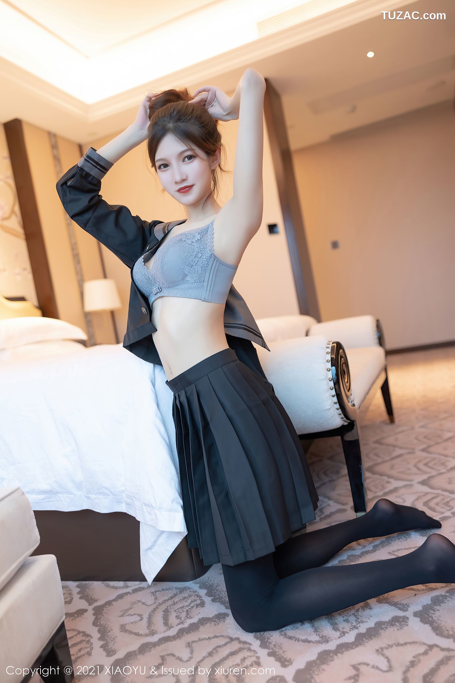 XiaoYu语画界-591-程程程-学院风制服性感内衣黑丝-2021.08.12