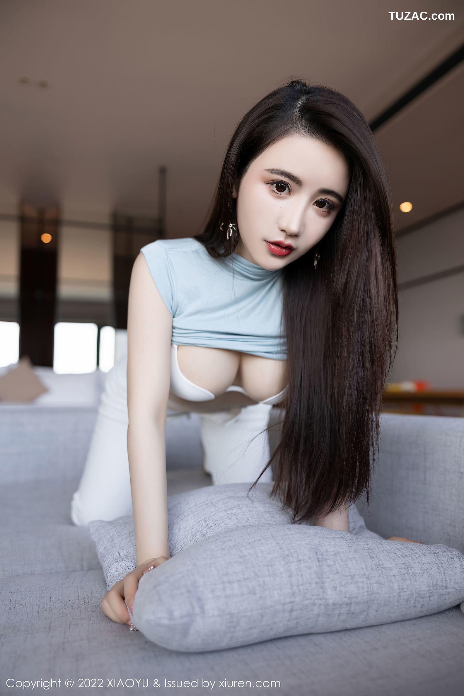 XiaoYu语画界-747-樱桃酱Cherry-惠州旅拍蓝色上衣白色内衣-2022.03.30