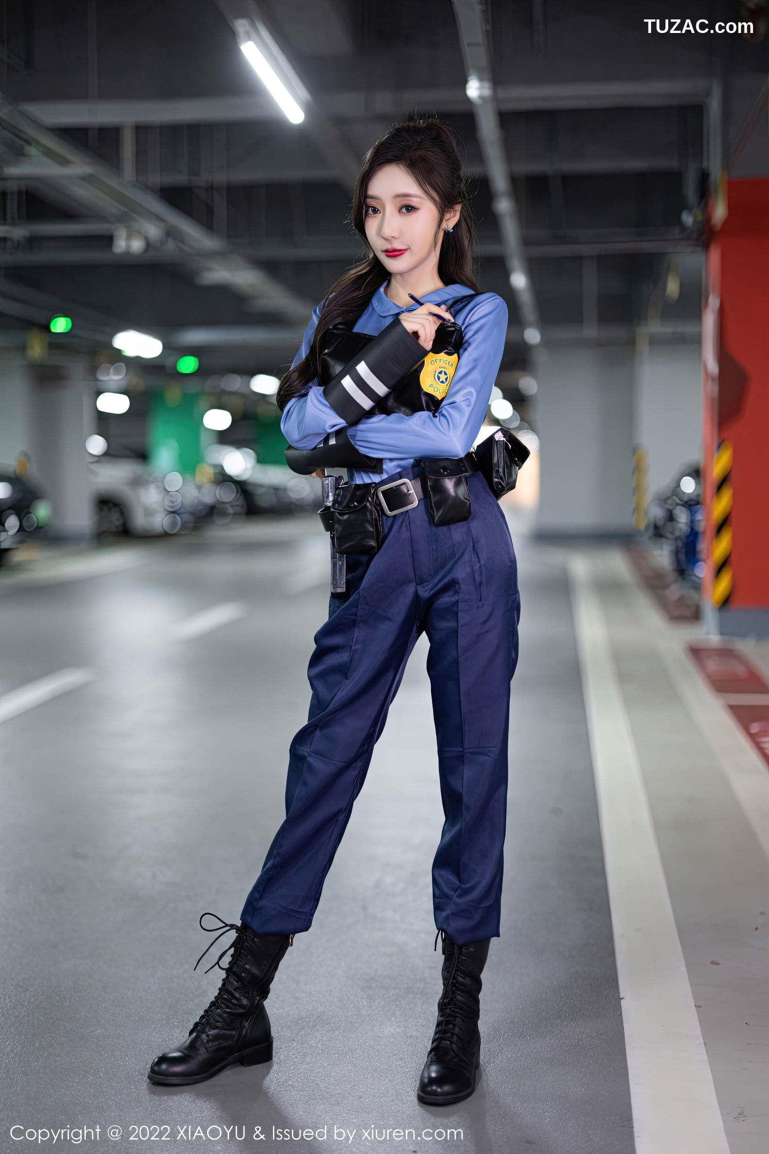 XiaoYu语画界-929-王馨瑶Yanni-蓝色女警官制服黑色蕾丝内衣-2022.12.20