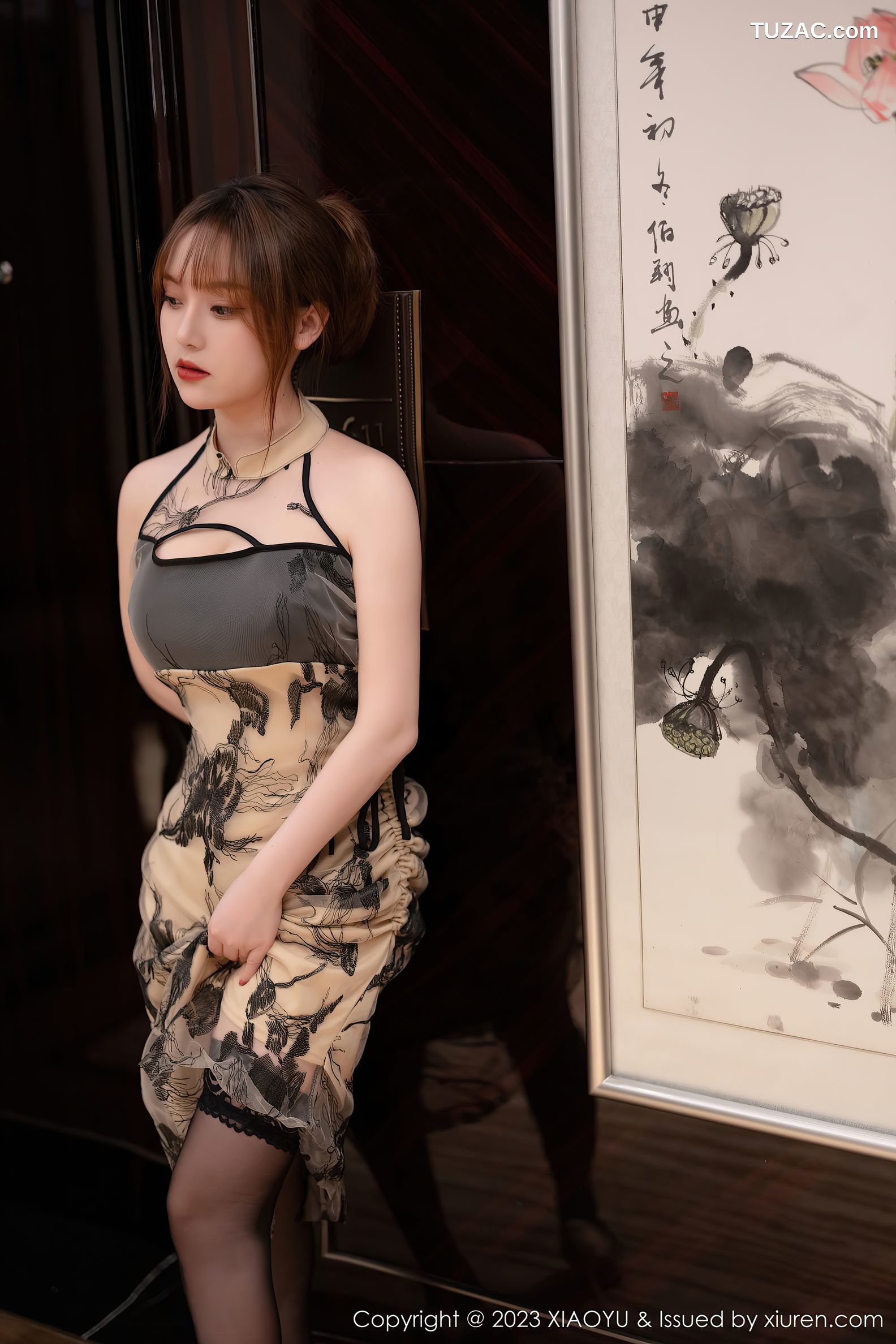 XiaoYu语画界-1004-豆瓣酱-肉色黑花旗袍黑蕾丝情趣内衣黑丝-2023.04.11