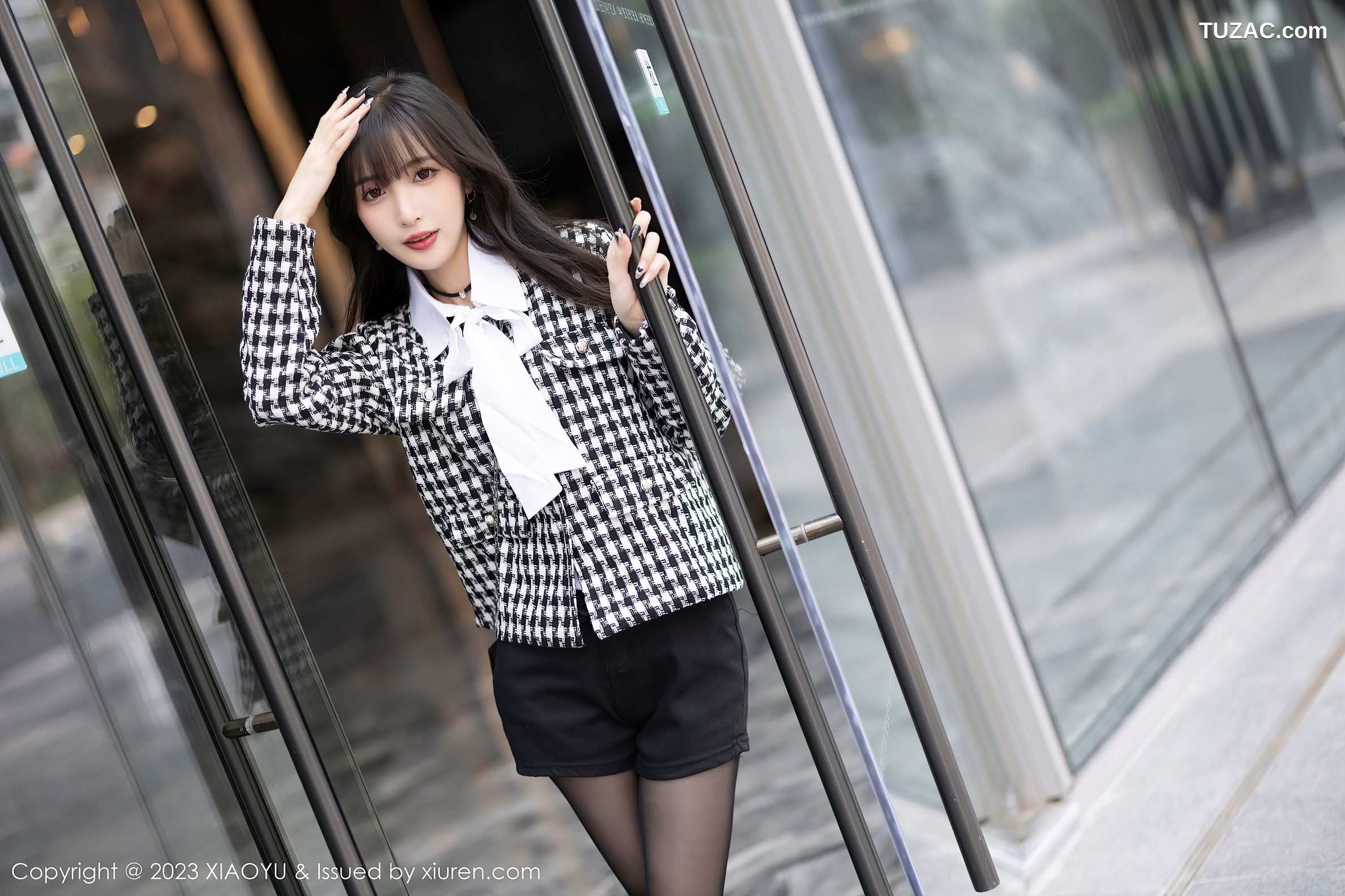 XiaoYu语画界-1020-林星阑-黑白格上衣黑短裤白衬衫黑丝-2023.05.05