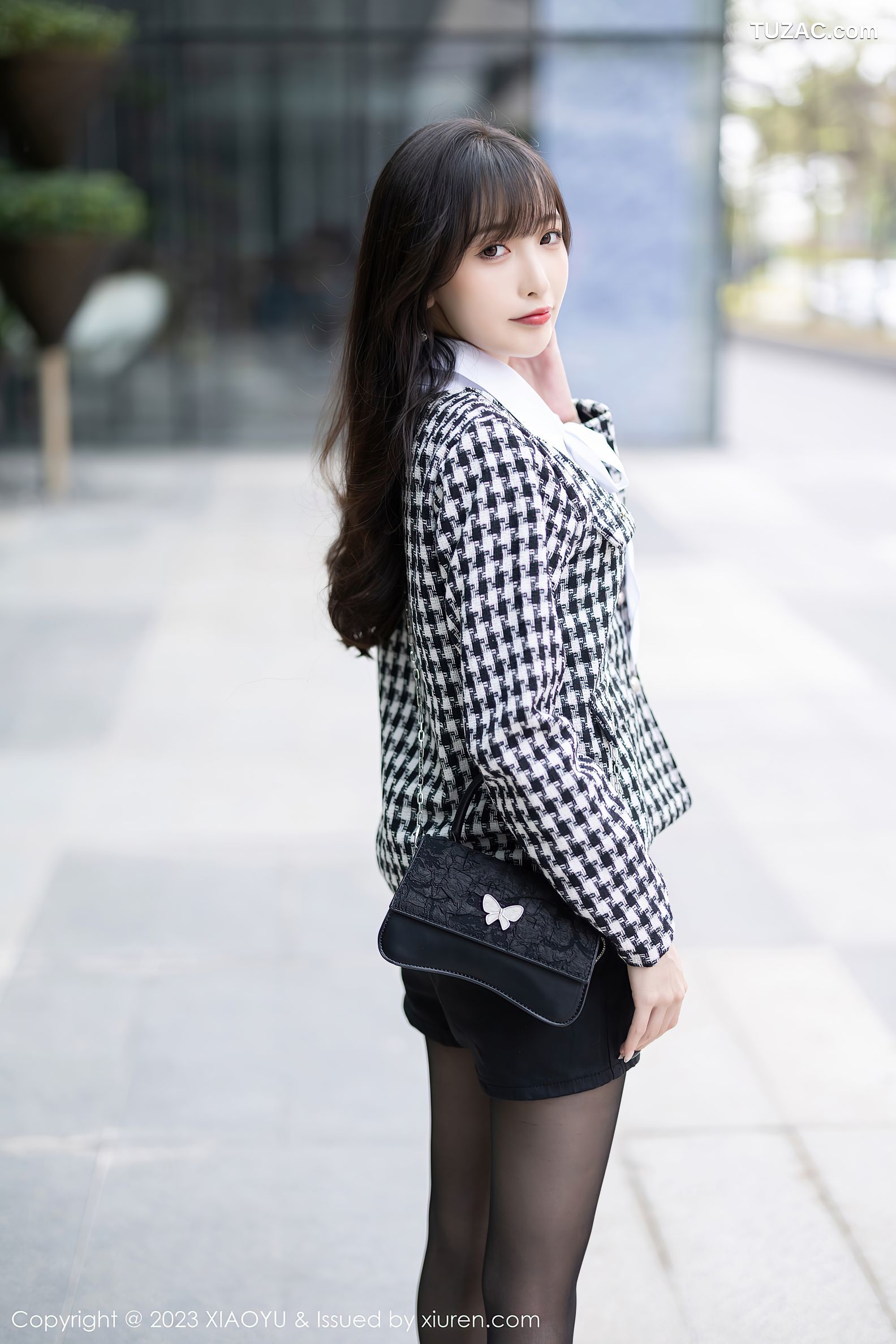 XiaoYu语画界-1020-林星阑-黑白格上衣黑短裤白衬衫黑丝-2023.05.05