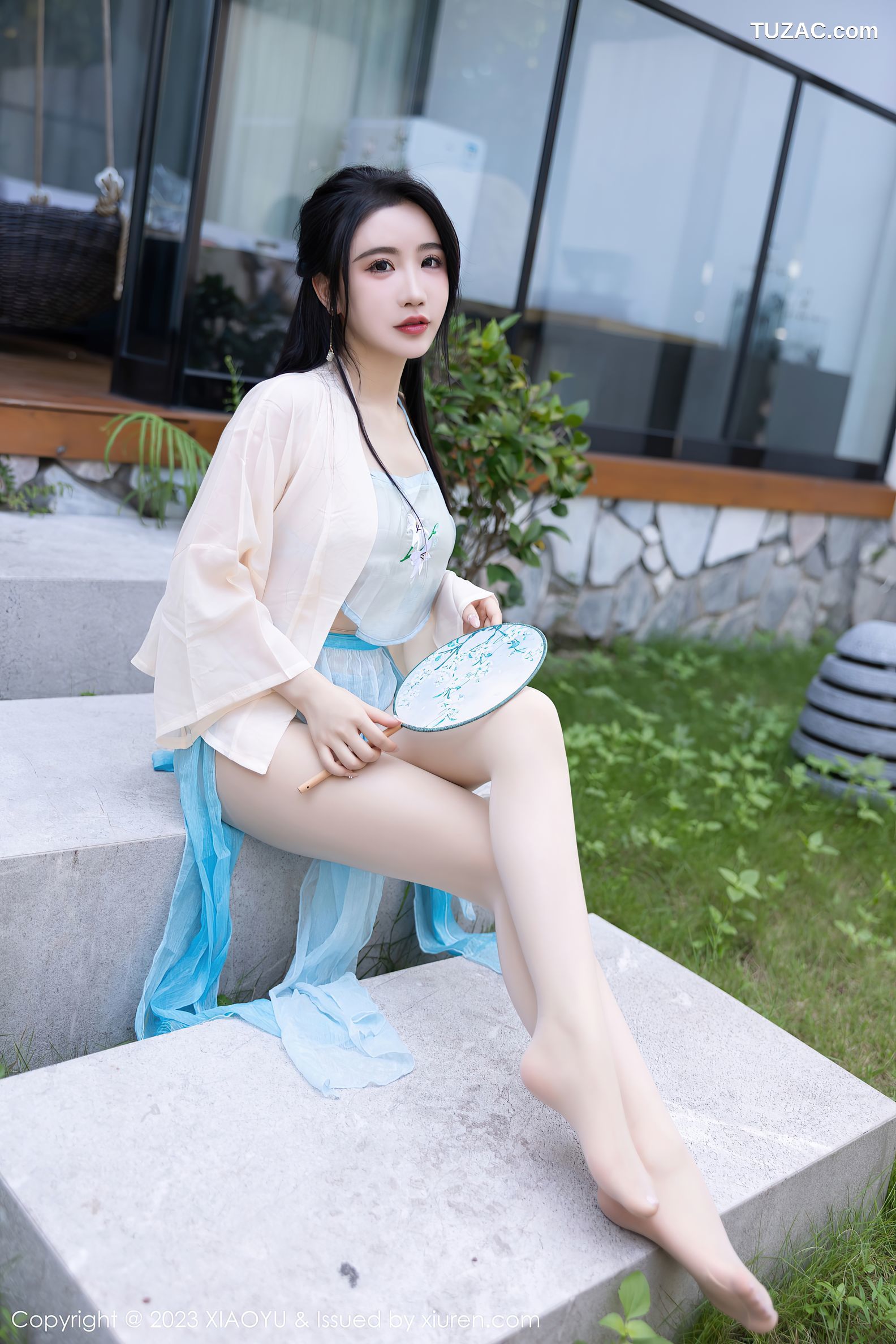 XiaoYu语画界-1057-Cherry樱桃酱-杭州旅拍-古风淡蓝纱肚兜-2023.06.27