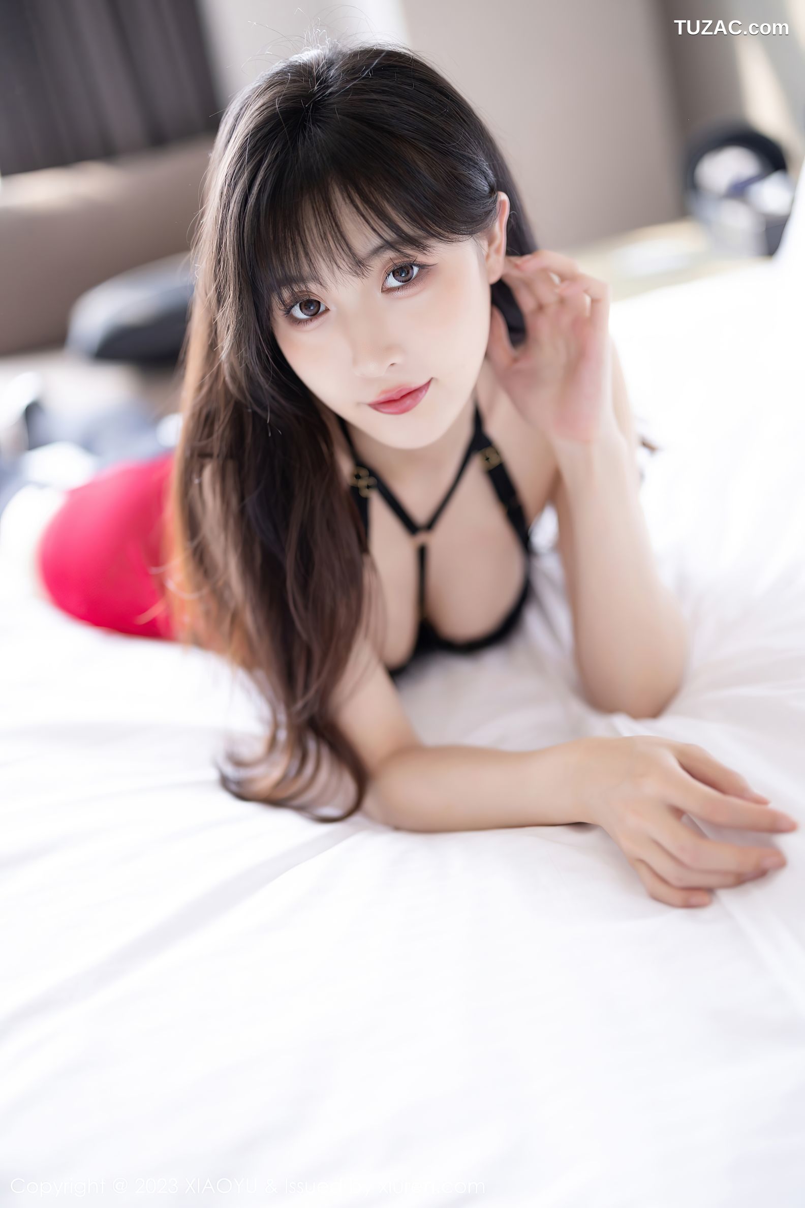 XiaoYu语画界-1068-林星阑-蓝裙黑红情趣内衣黑丝-2023.07.12