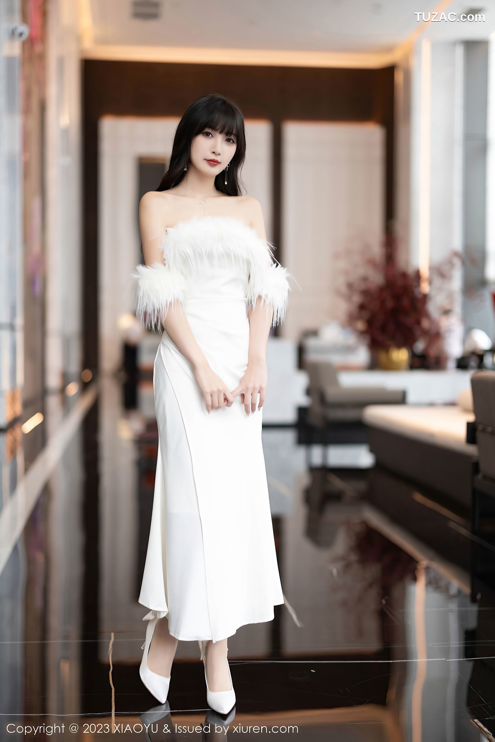 XiaoYu语画界-1120-林星阑-白色低胸礼服长裙-白色蕾丝情趣内衣-2023.09.27