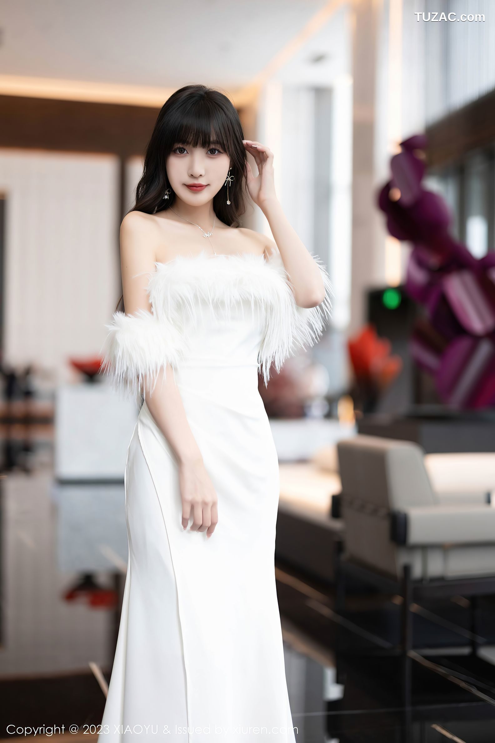 XiaoYu语画界-1120-林星阑-白色低胸礼服长裙-白色蕾丝情趣内衣-2023.09.27