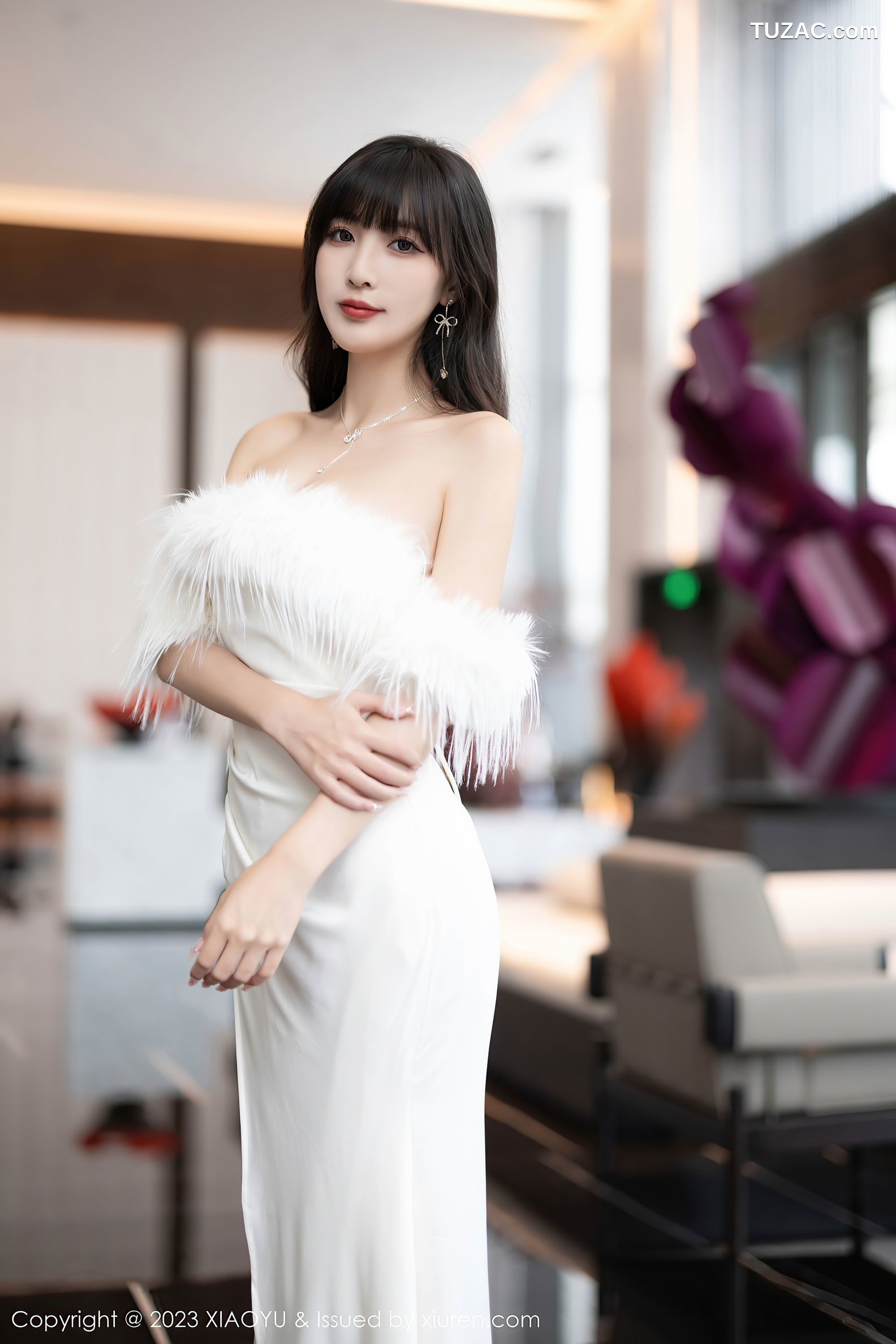 XiaoYu语画界-1120-林星阑-白色低胸礼服长裙-白色蕾丝情趣内衣-2023.09.27