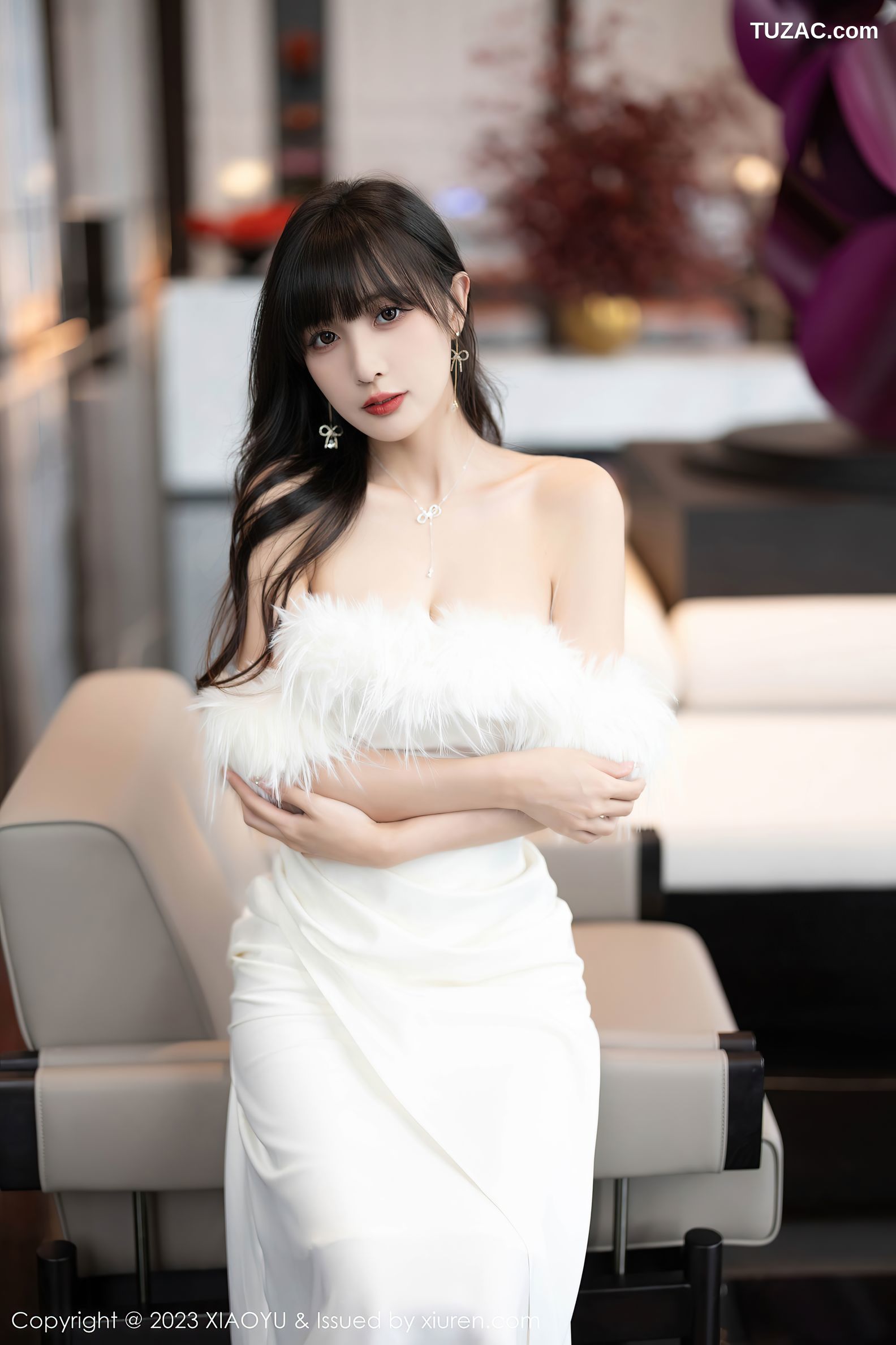 XiaoYu语画界-1120-林星阑-白色低胸礼服长裙-白色蕾丝情趣内衣-2023.09.27