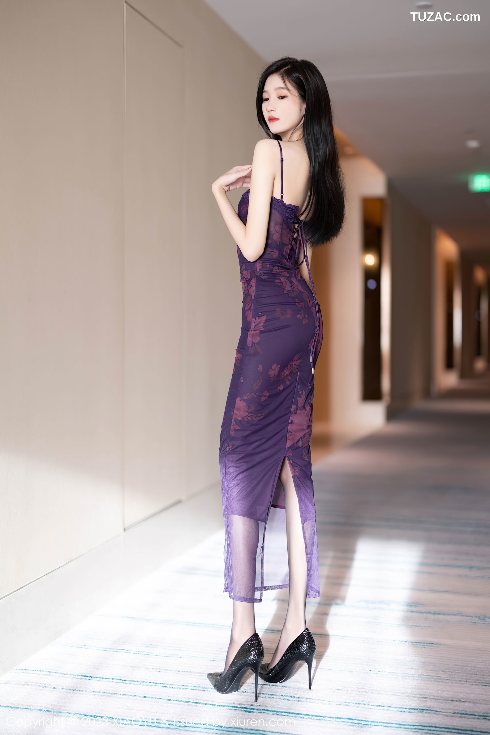 XiaoYu语画界-1128-程程程-紫色吊带长裙黑色内衣-2023.10.17