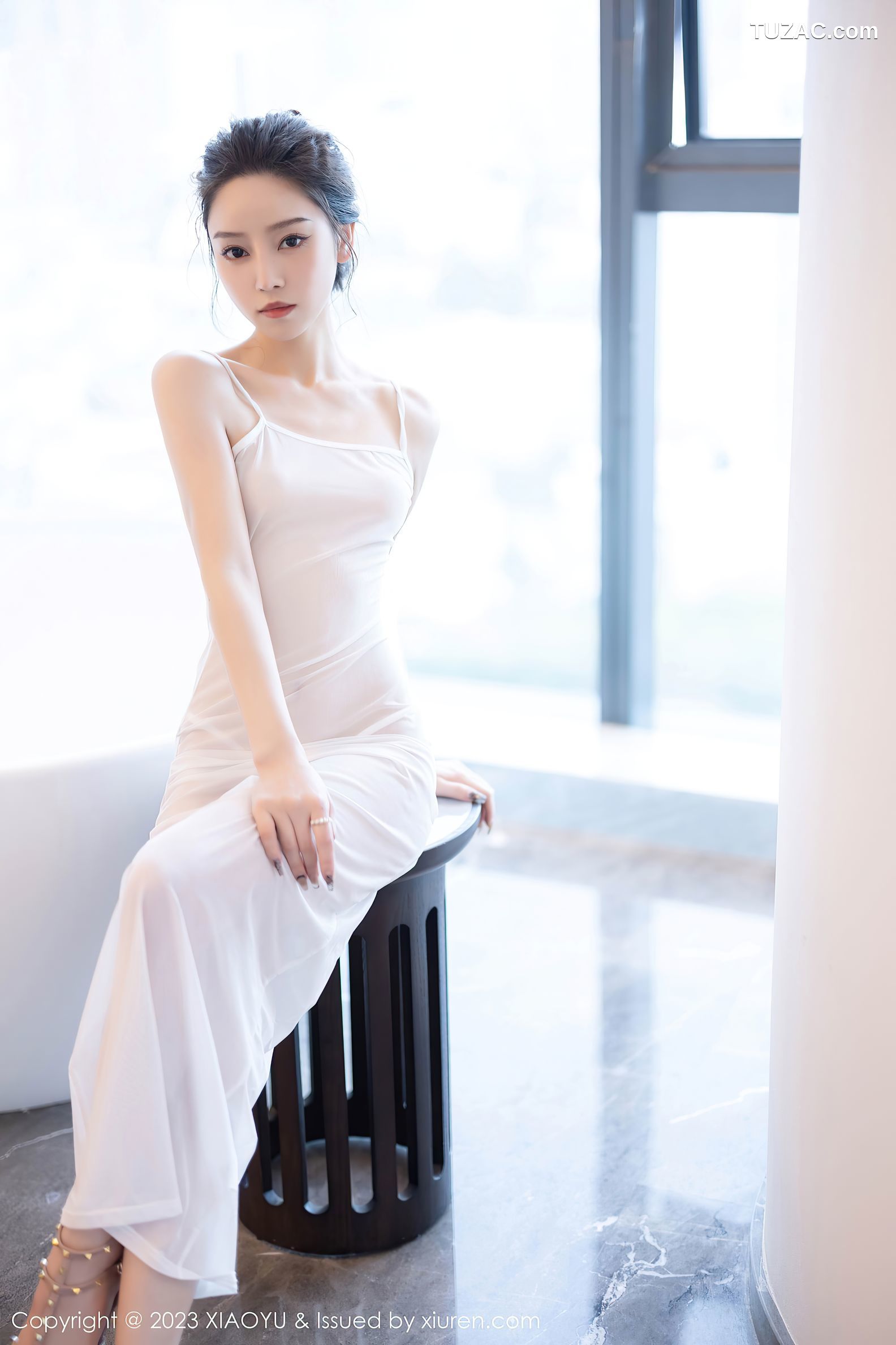XiaoYu语画界-1152-苏曼兮-白色薄纱轻透吊带长裙-2023.11.27