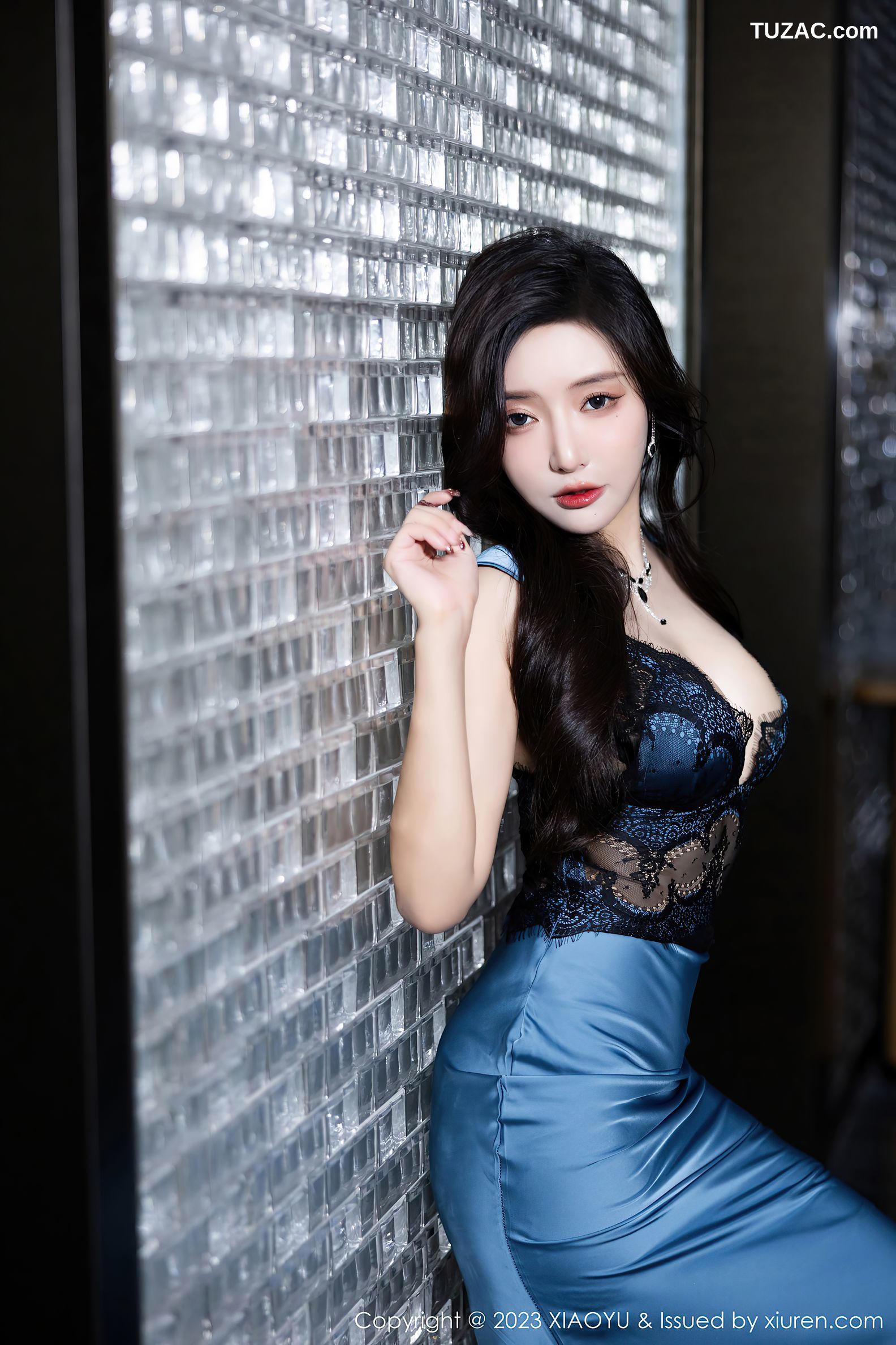 XiaoYu语画界-1163-王馨瑶yanni-蓝黑色连衣礼裙肉色内衣-2023.12.13