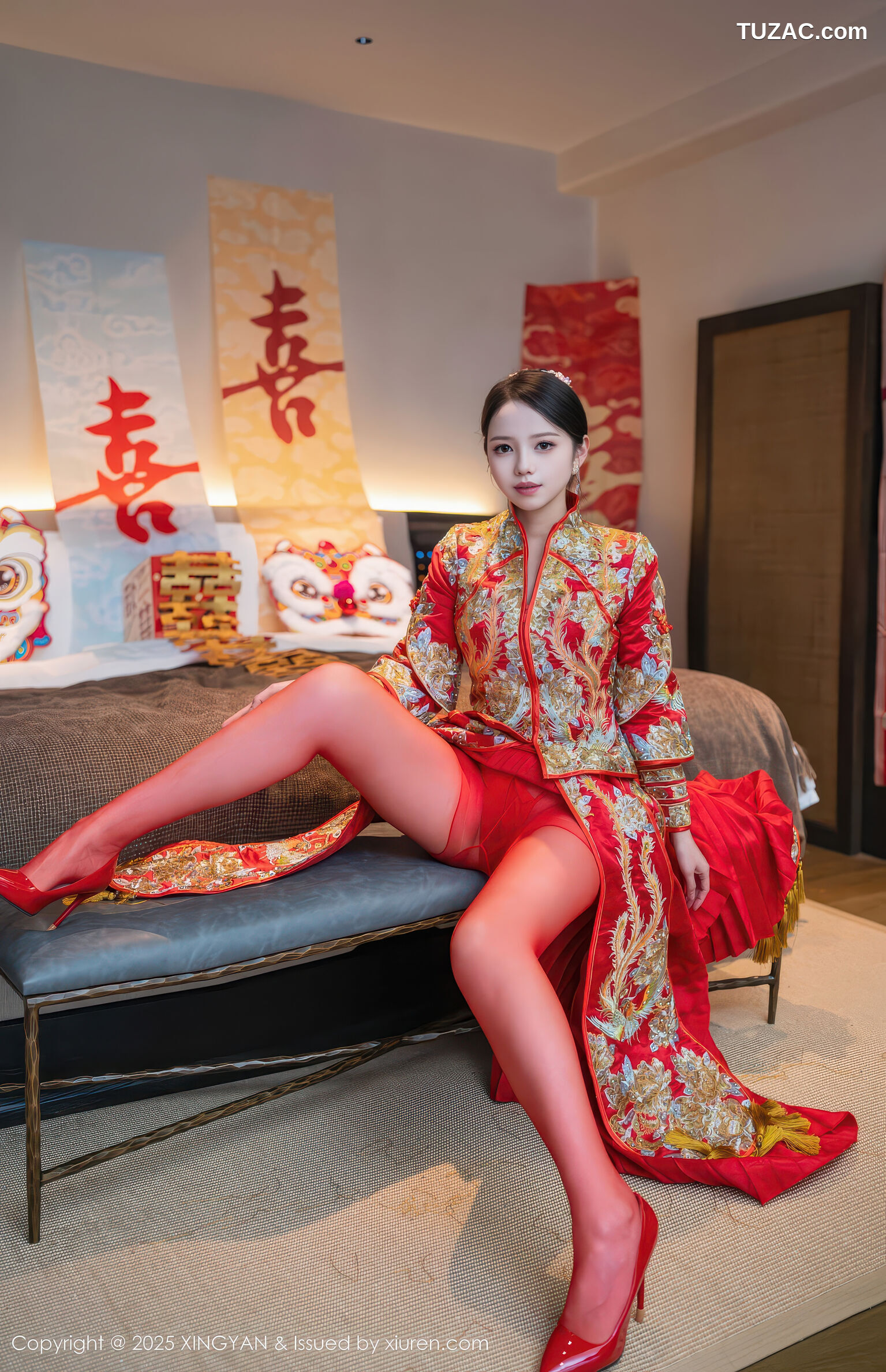 XingYan星颜社-438-大美妞儿-红色新娘装红色内衣爆乳红色丝袜-2025.12.03