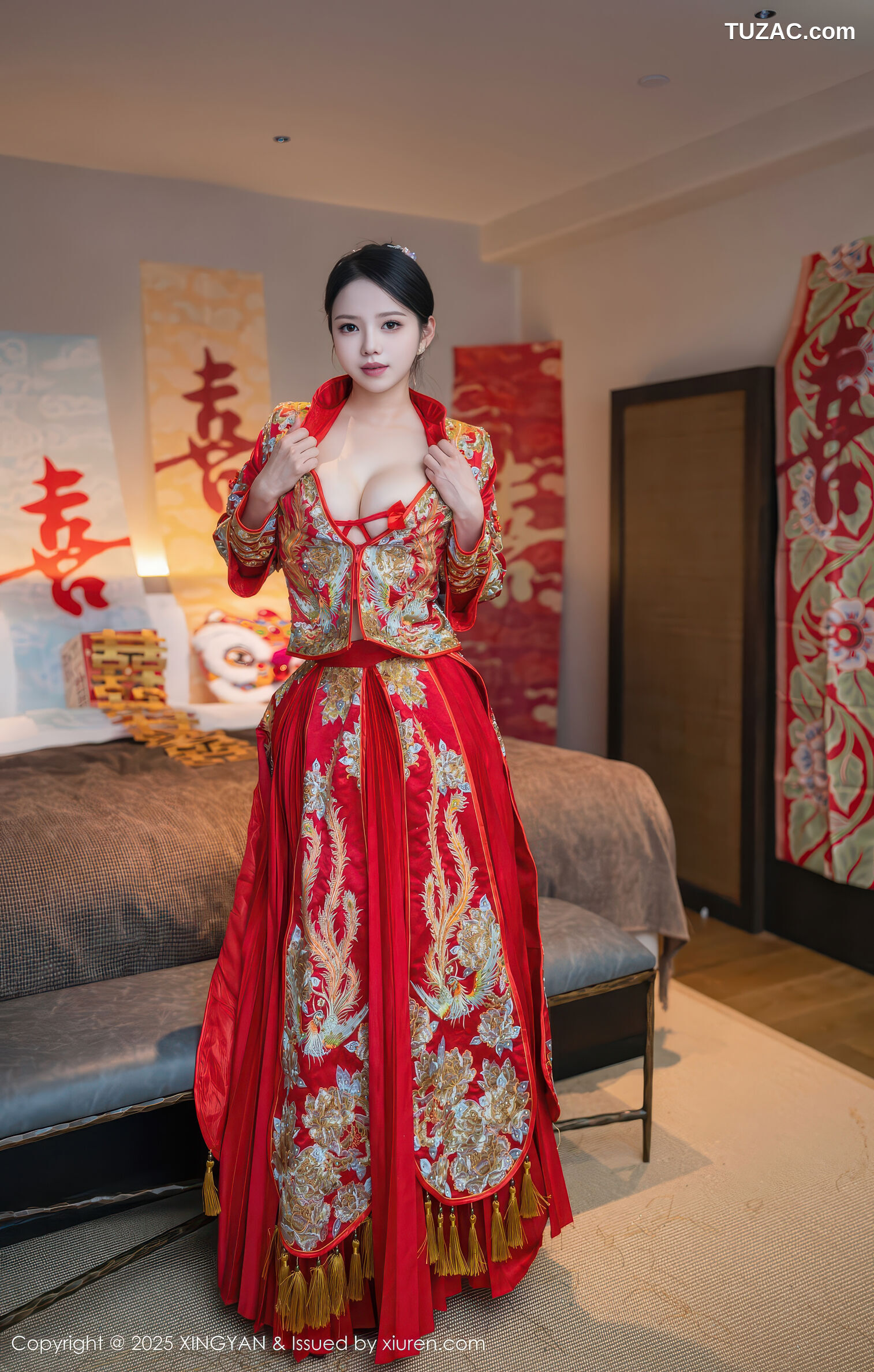 XingYan星颜社-438-大美妞儿-红色新娘装红色内衣爆乳红色丝袜-2025.12.03