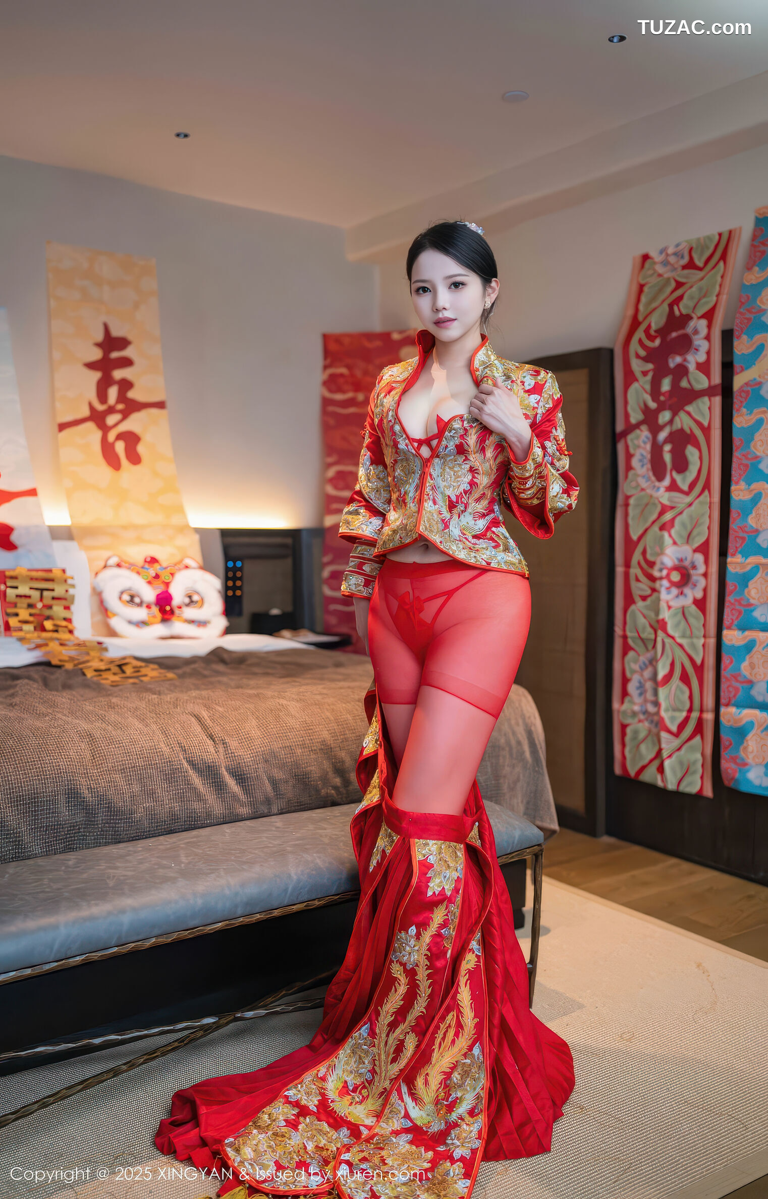 XingYan星颜社-438-大美妞儿-红色新娘装红色内衣爆乳红色丝袜-2025.12.03