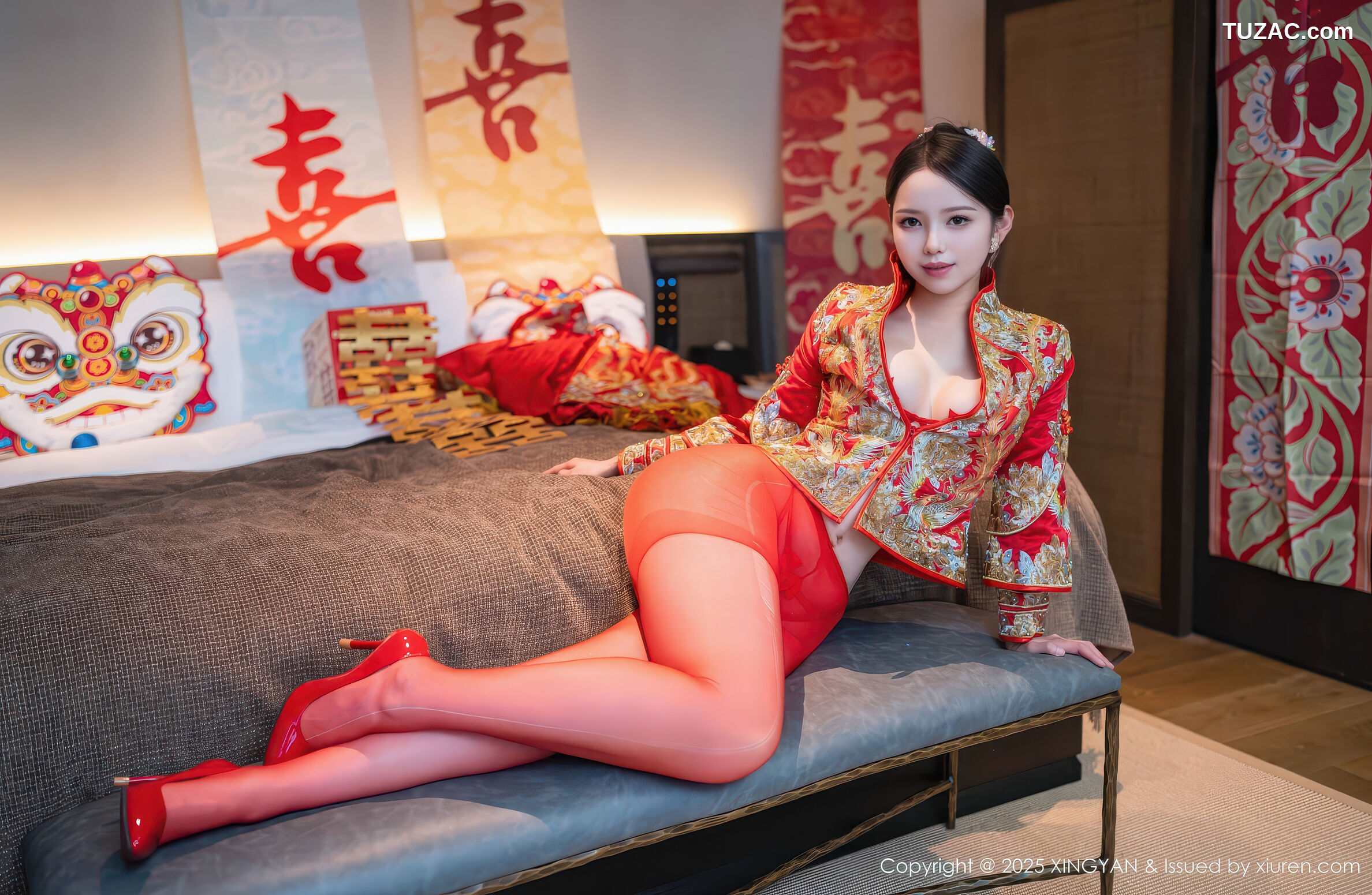 XingYan星颜社-438-大美妞儿-红色新娘装红色内衣爆乳红色丝袜-2025.12.03