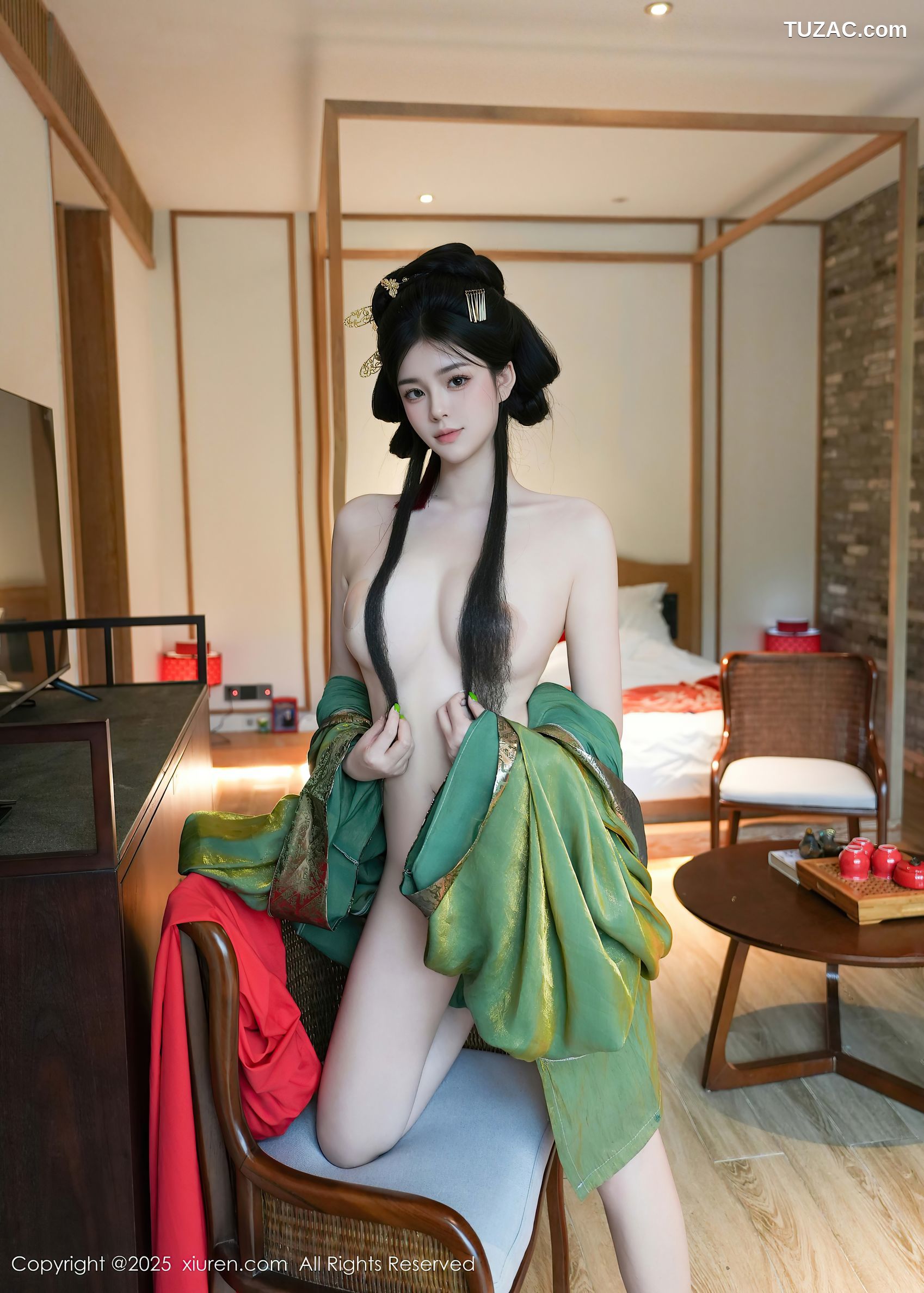 XiuRen秀人网-10126-雪糕CiCi-绿色唐风汉服红色亵衣爆乳-2025.04.09