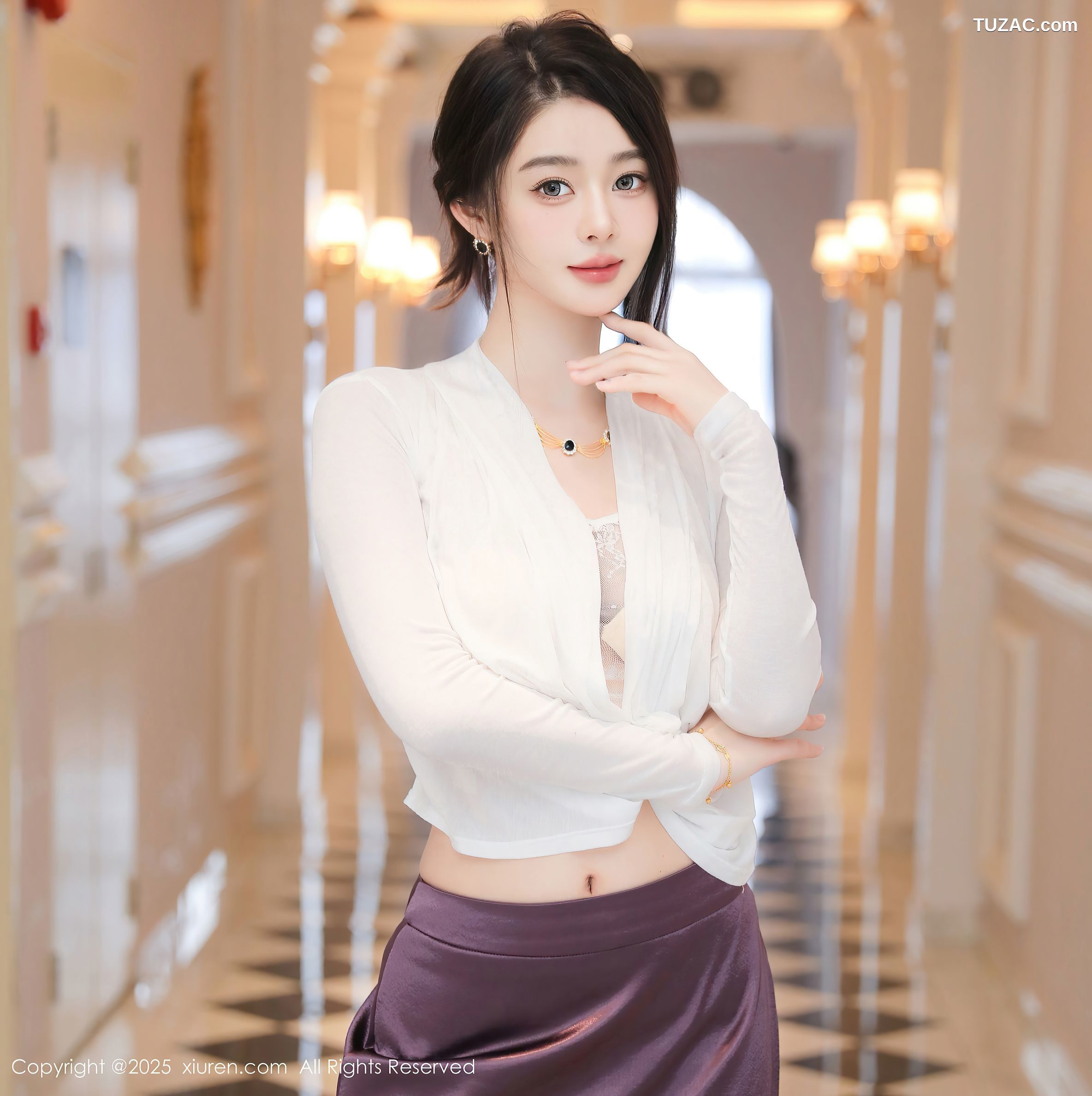 XiuRen秀人网-10201-Candy糖糖-白衫紫色长裙透视白纱内衣肉丝-2025.04.25