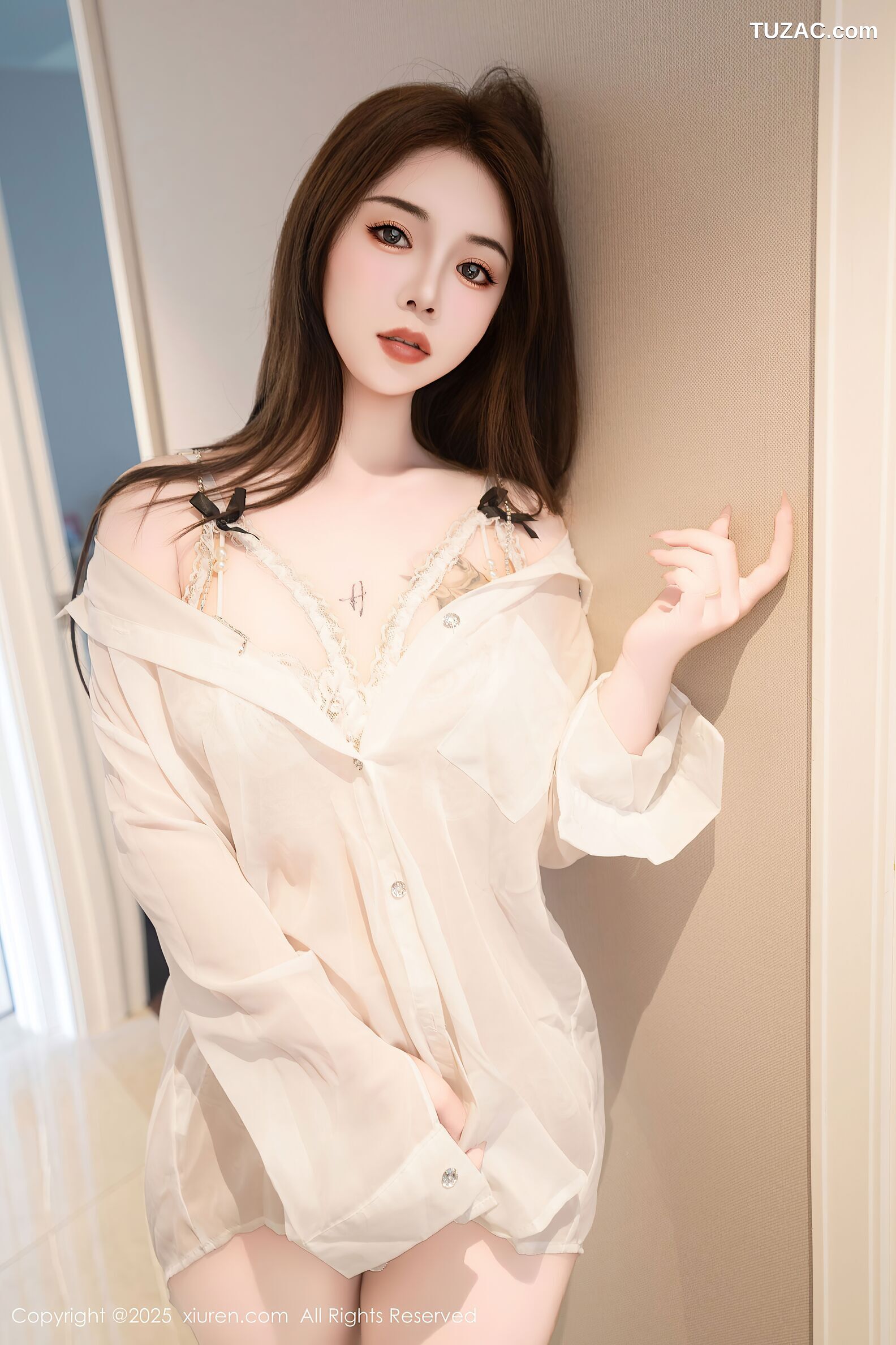 XiuRen秀人网-10549-沐娜娜-轻透白衬衫白蕾丝内衣爆乳-2025.07.15