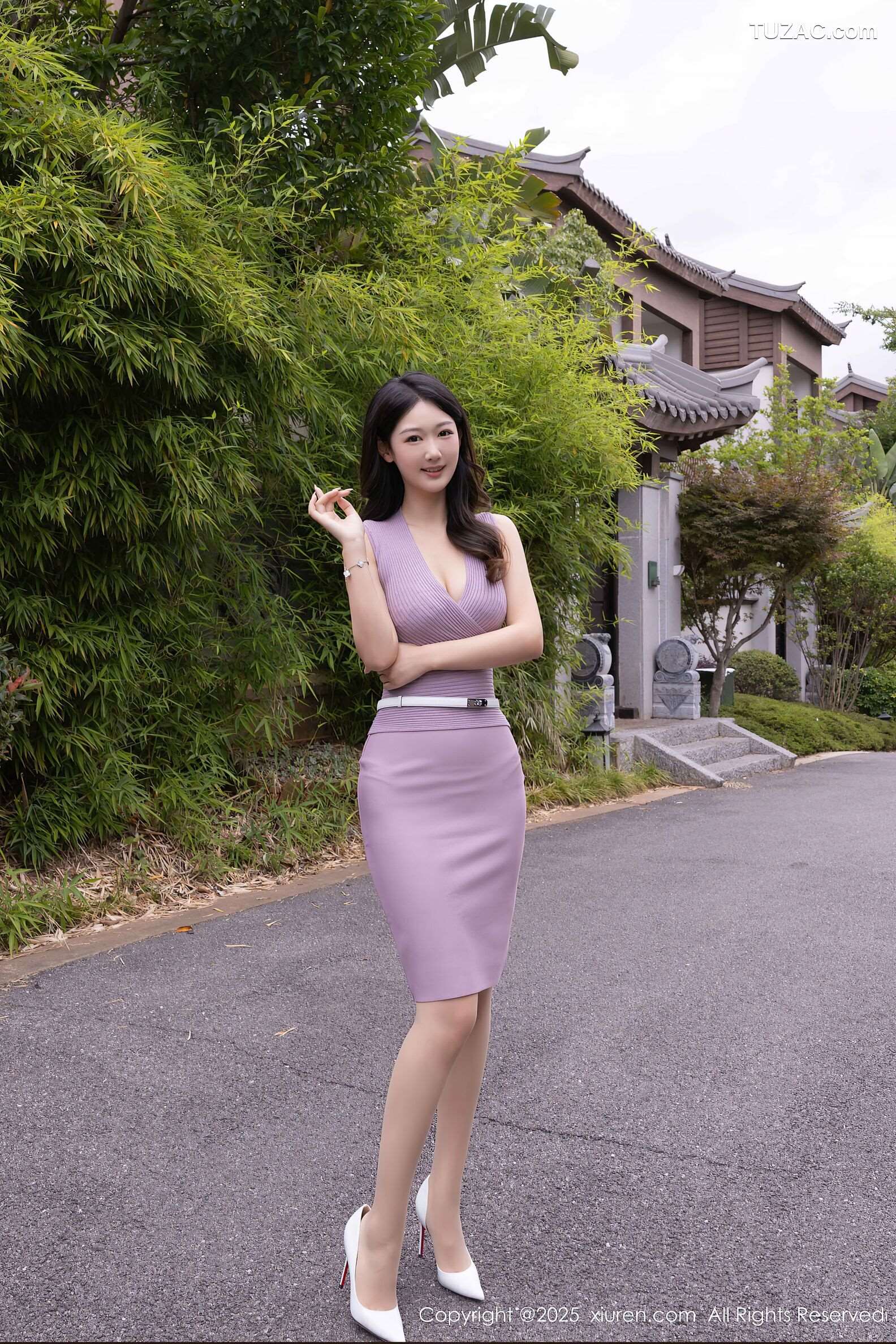 XiuRen秀人网-10716-唐安琪-紫色连衣裙街拍白色内衣-2025.09.01