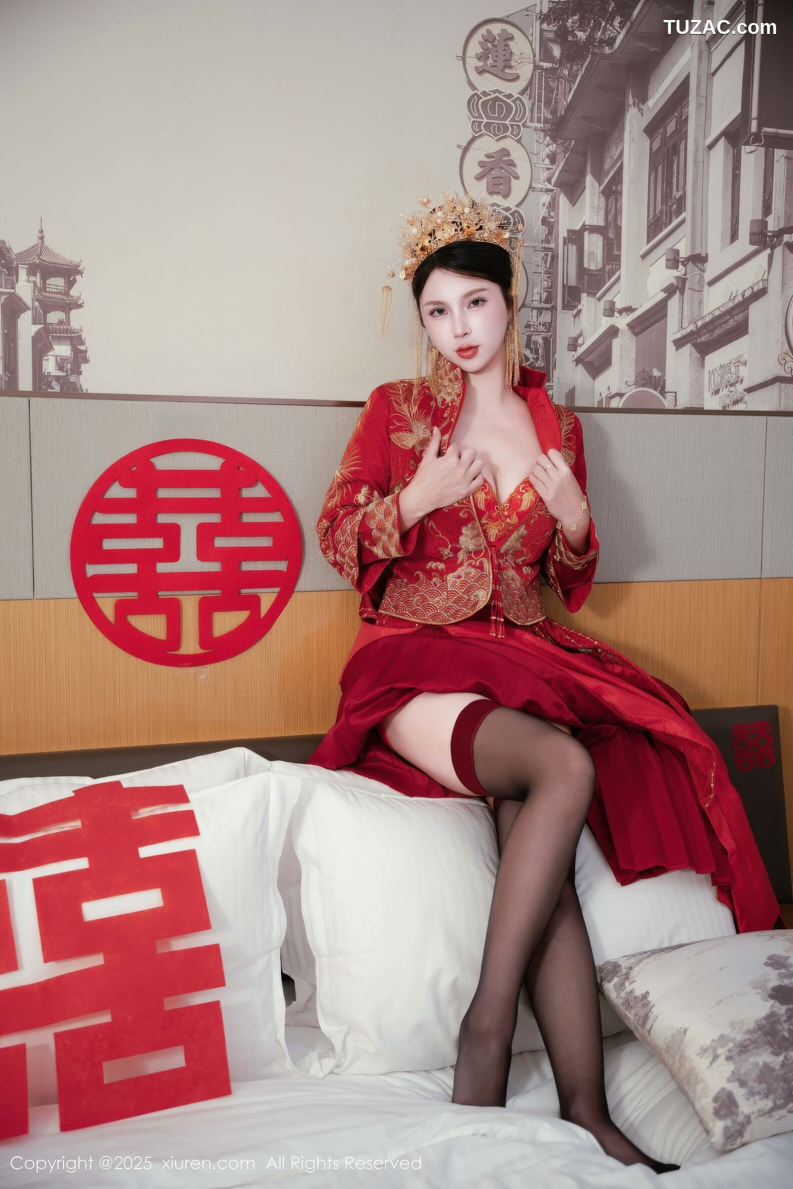 XiuRen秀人网-10865-小蛮妖Yummy-新娘红装红色内衣黑丝-2025.10.14