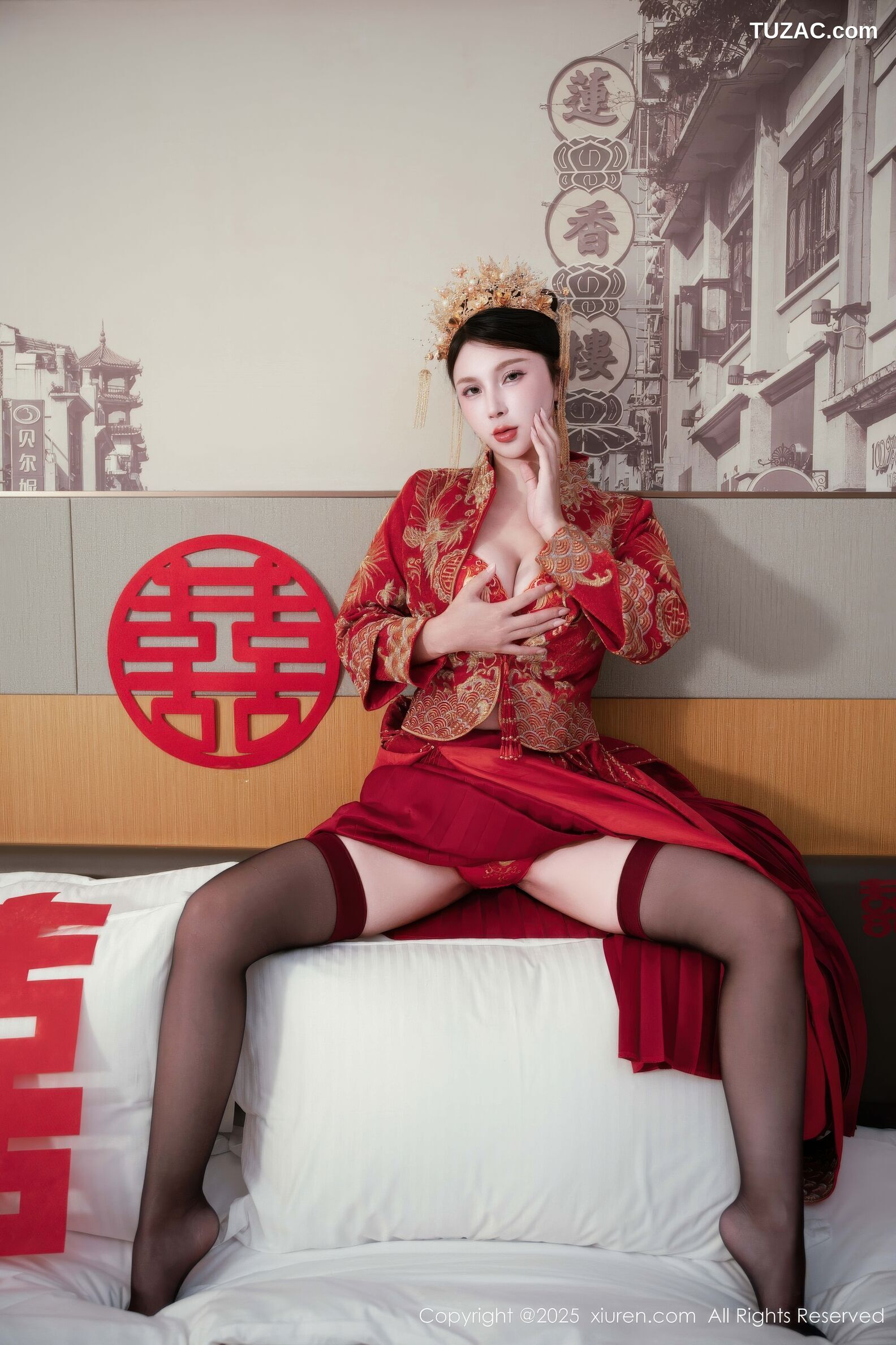 XiuRen秀人网-10865-小蛮妖Yummy-新娘红装红色内衣黑丝-2025.10.14