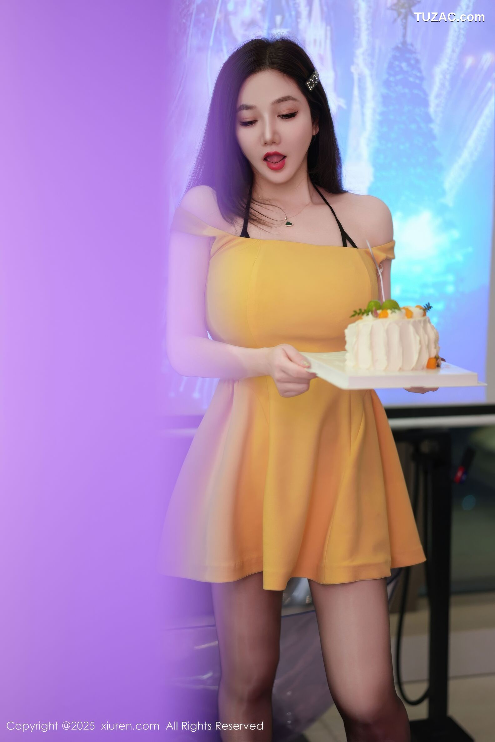 XiuRen秀人网-10897-心妍小公主-黄色连衣短裙黑色情趣内衣-2025.10.22
