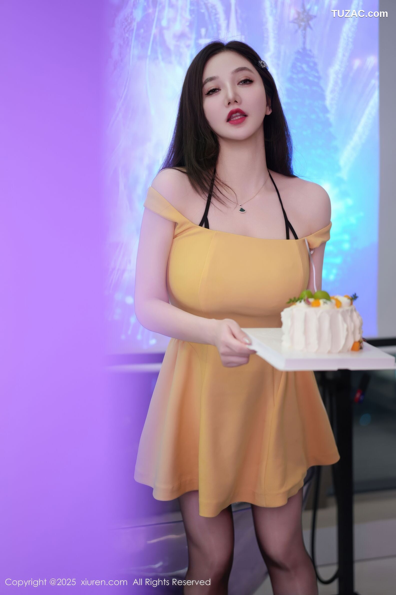 XiuRen秀人网-10897-心妍小公主-黄色连衣短裙黑色情趣内衣-2025.10.22