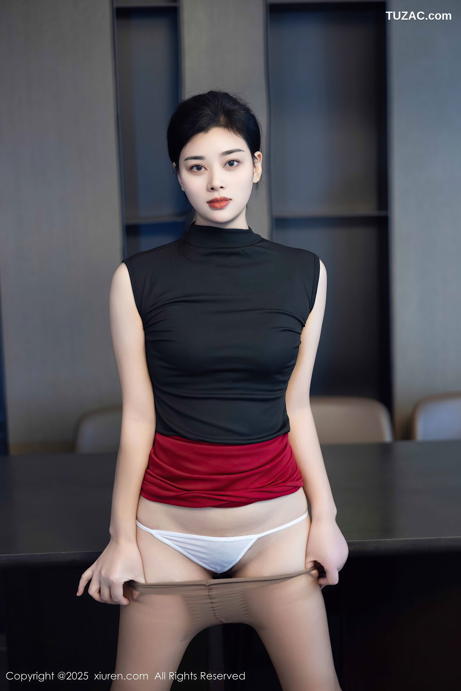 XiuRen秀人网-10948-徐清妍-OL无袖黑色T恤红短裙黑丝-2025.11.05