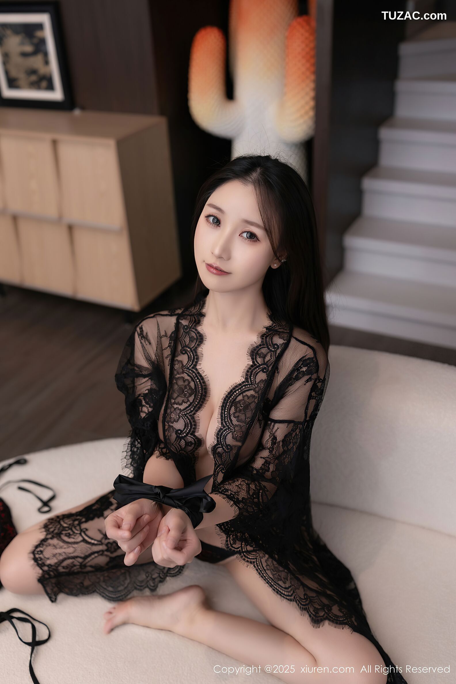 XiuRen秀人网-10951-杏子Yada-情趣黑色蕾丝薄纱暗红内衣-2025.11.05