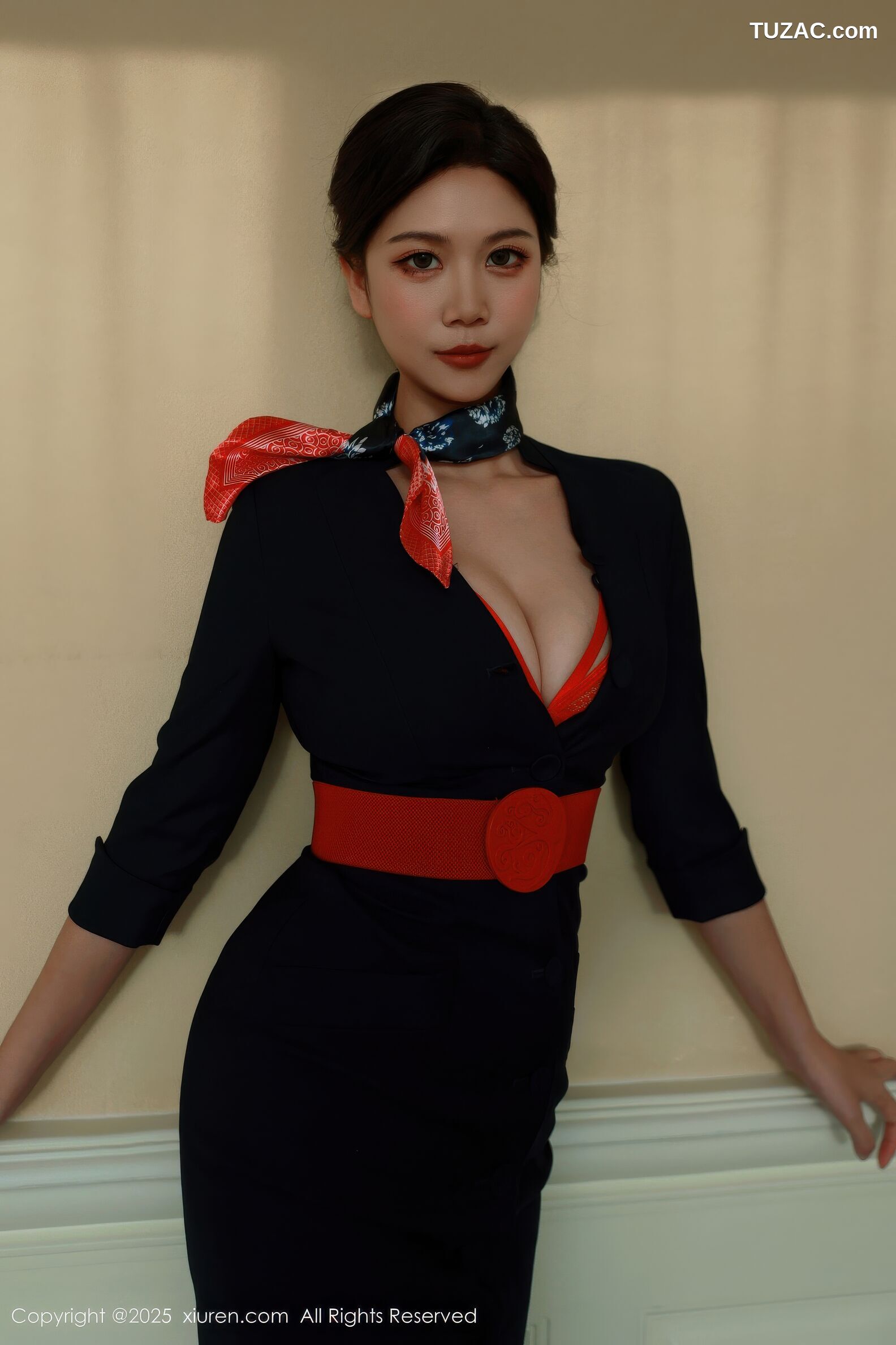 XiuRen秀人网-11009-玫瑰我爱你-深蓝空姐制服红色内衣-2025.11.20