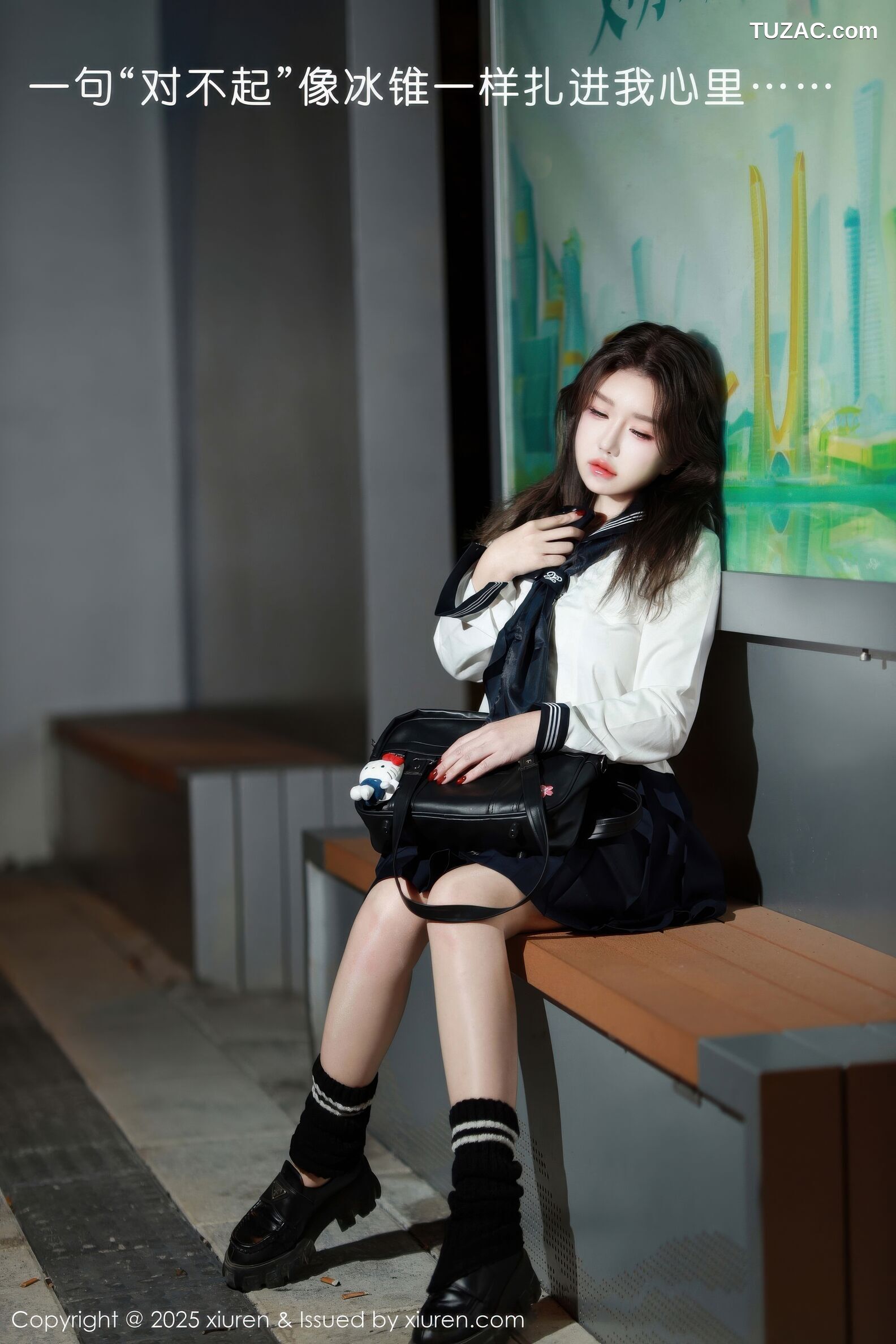 XiuRen秀人网-11071-小薯条nienie-女学生水手领巾白衬衫黑色短裙黑丝-2025.12.05