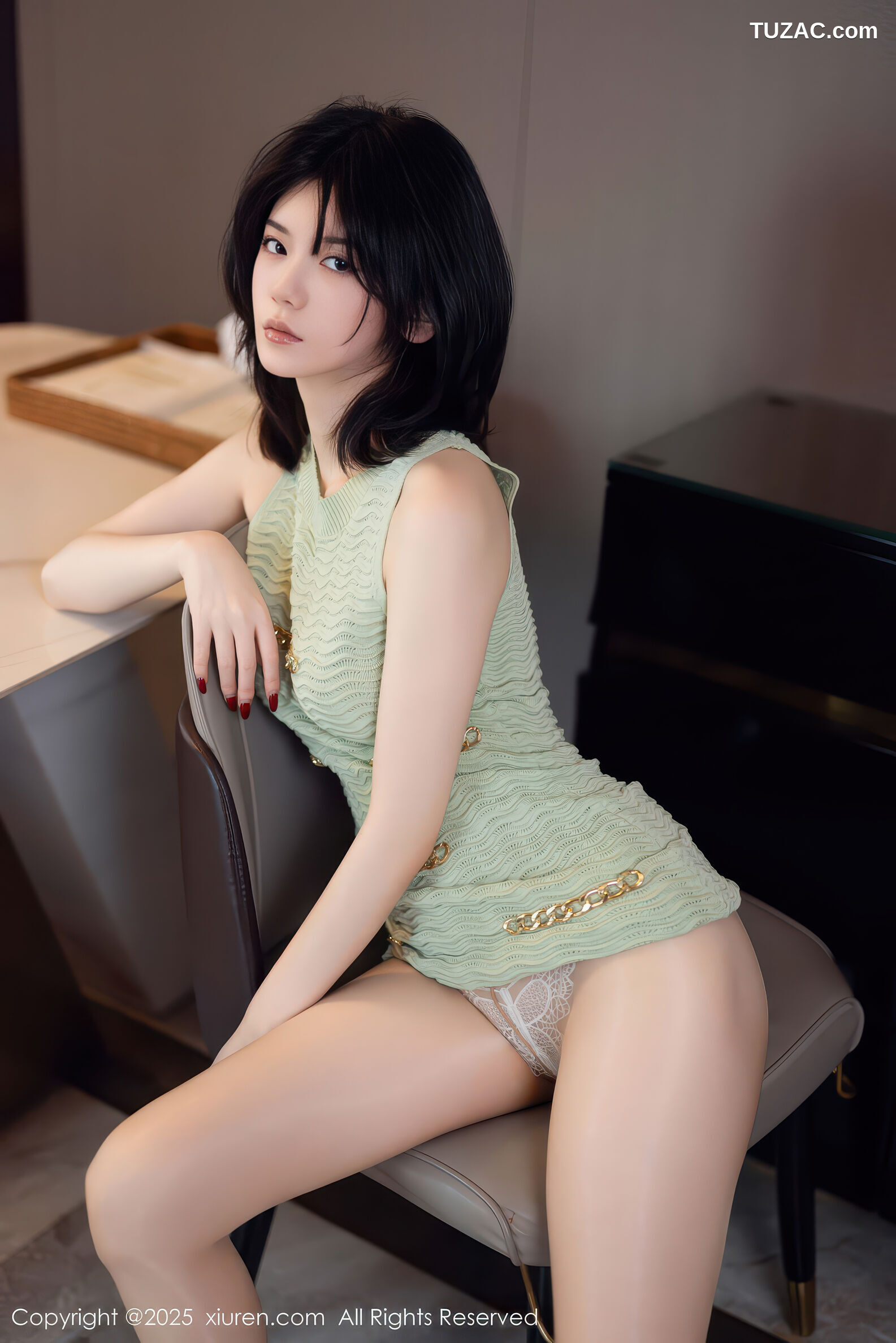 XiuRen秀人网-11183-凌七七-灰绿色针织连衣短裙-2025.12.31