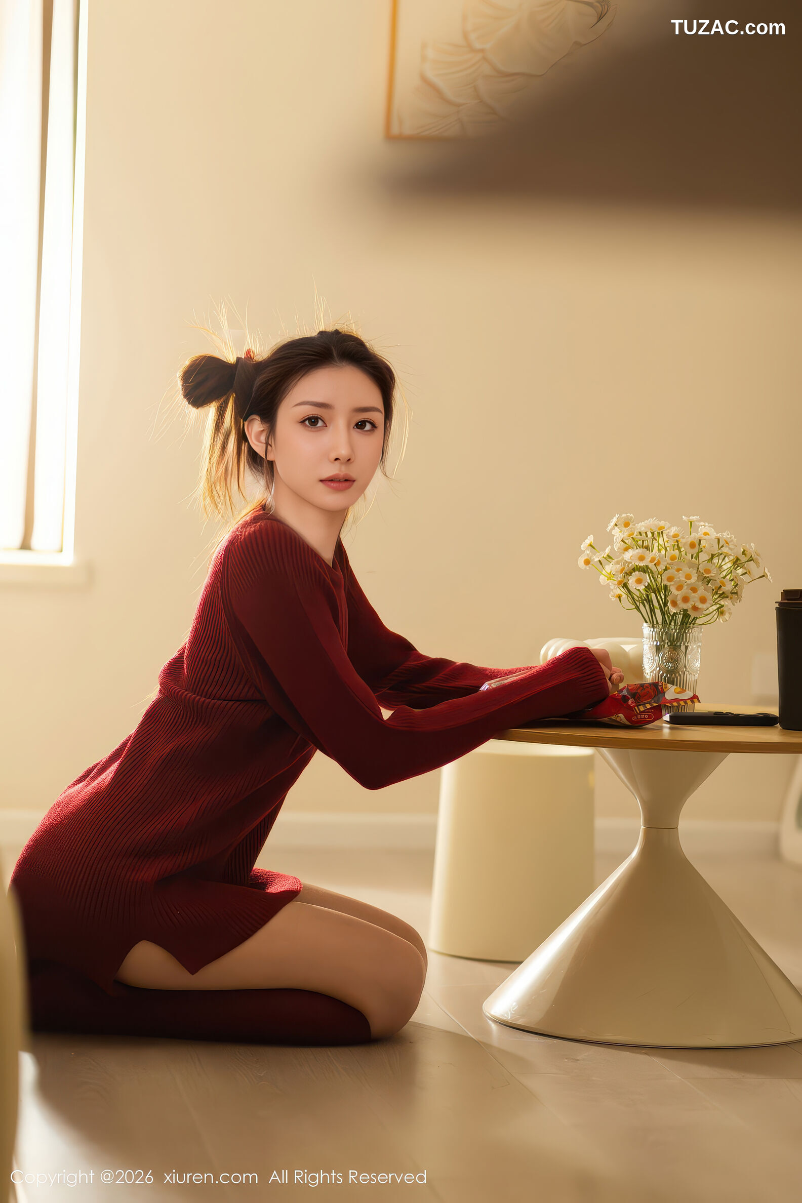 XiuRen秀人网-11198-悦兮-酒红色毛衣丸子头美女-2026.01.06