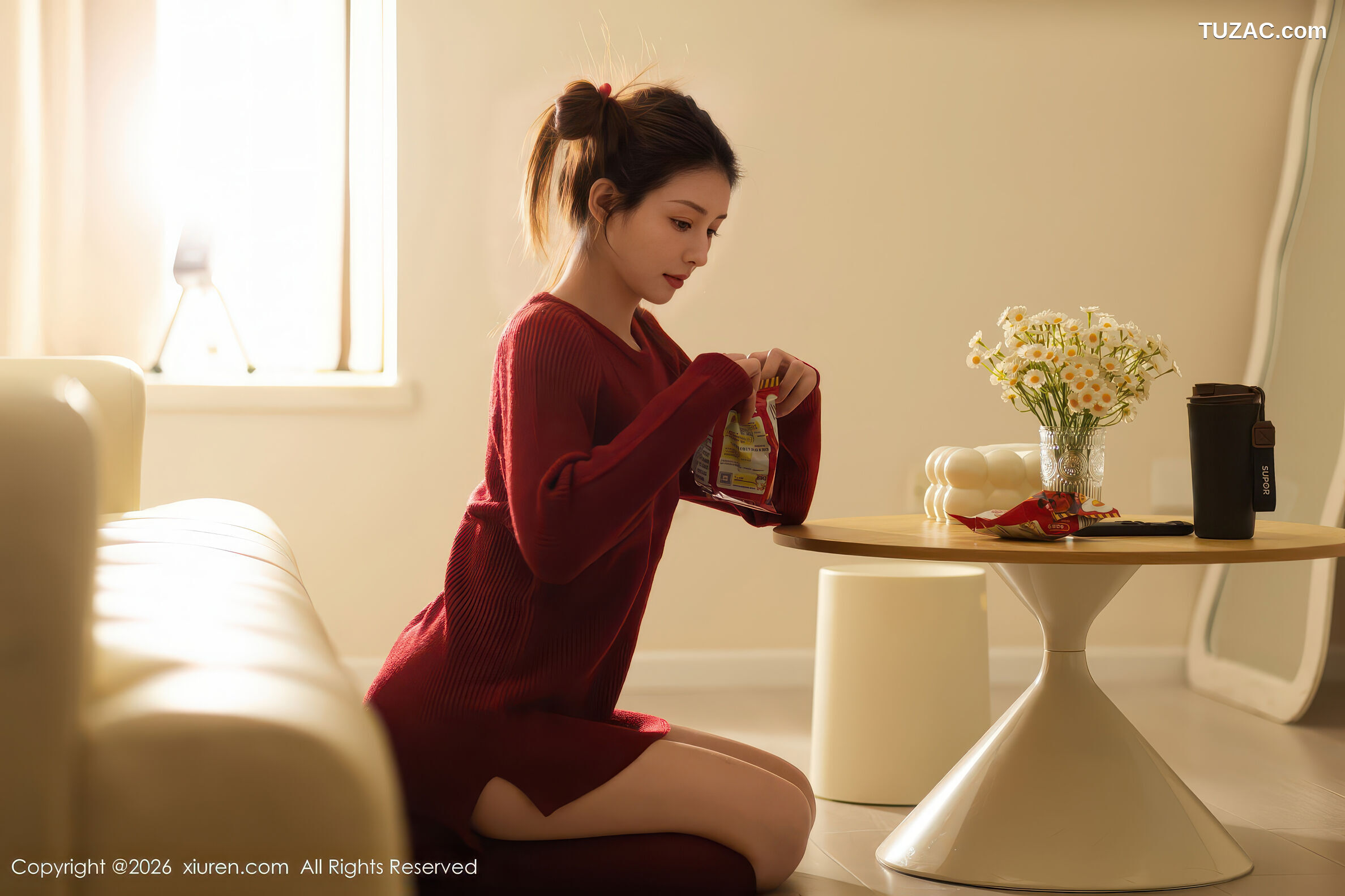XiuRen秀人网-11198-悦兮-酒红色毛衣丸子头美女-2026.01.06