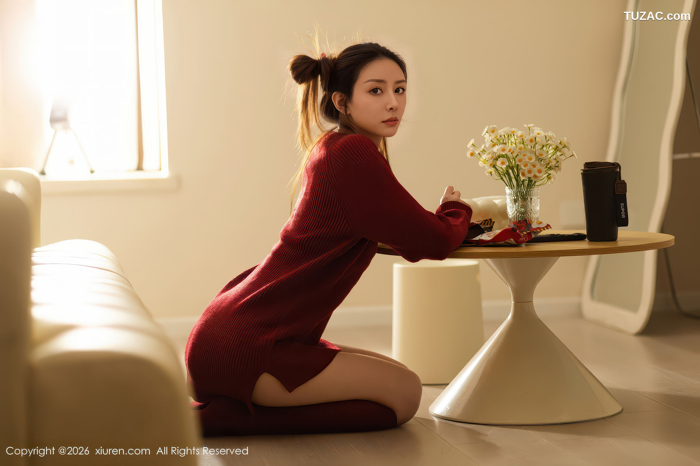 XiuRen秀人网-11198-悦兮-酒红色毛衣丸子头美女-2026.01.06