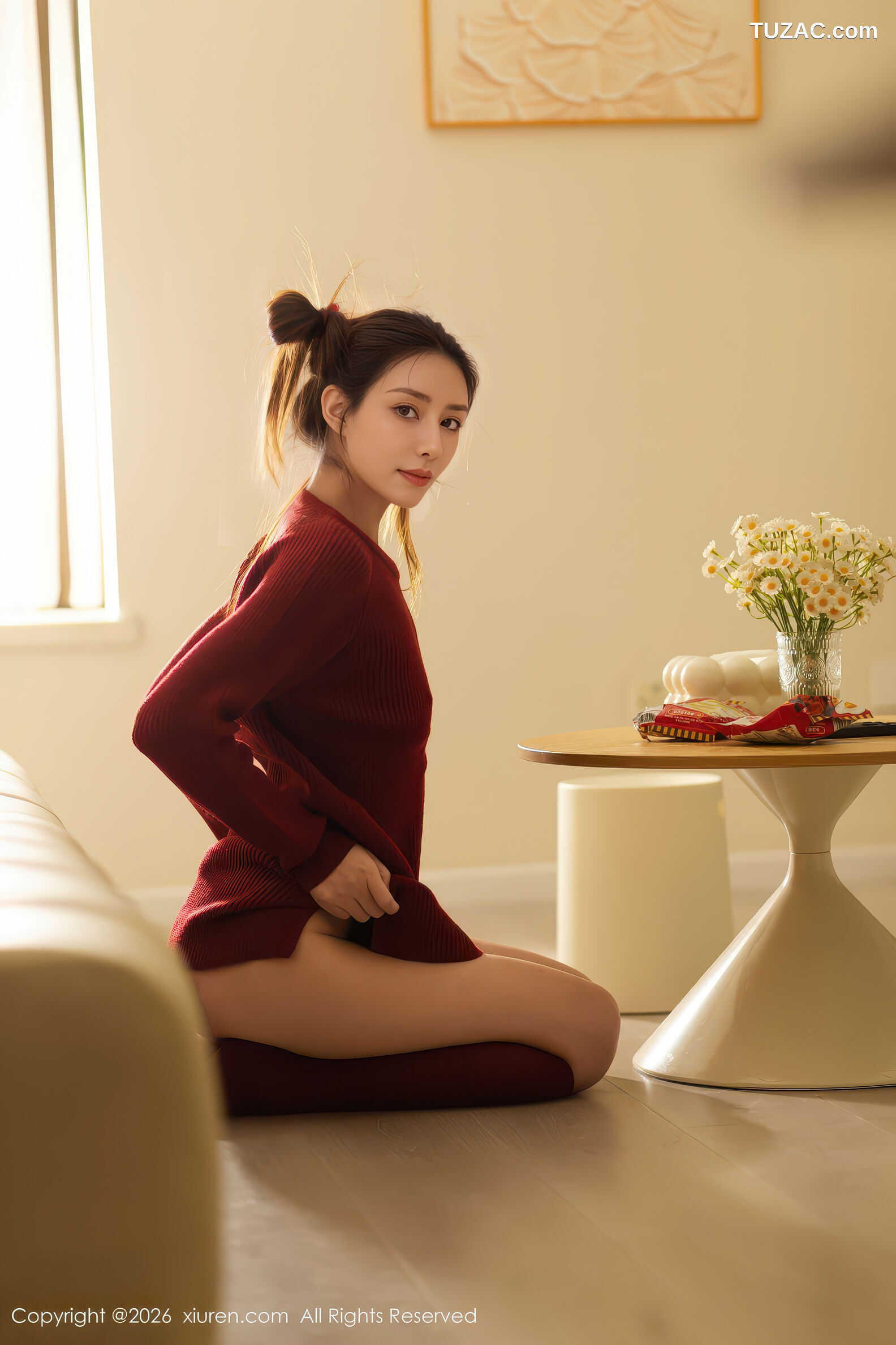 XiuRen秀人网-11198-悦兮-酒红色毛衣丸子头美女-2026.01.06