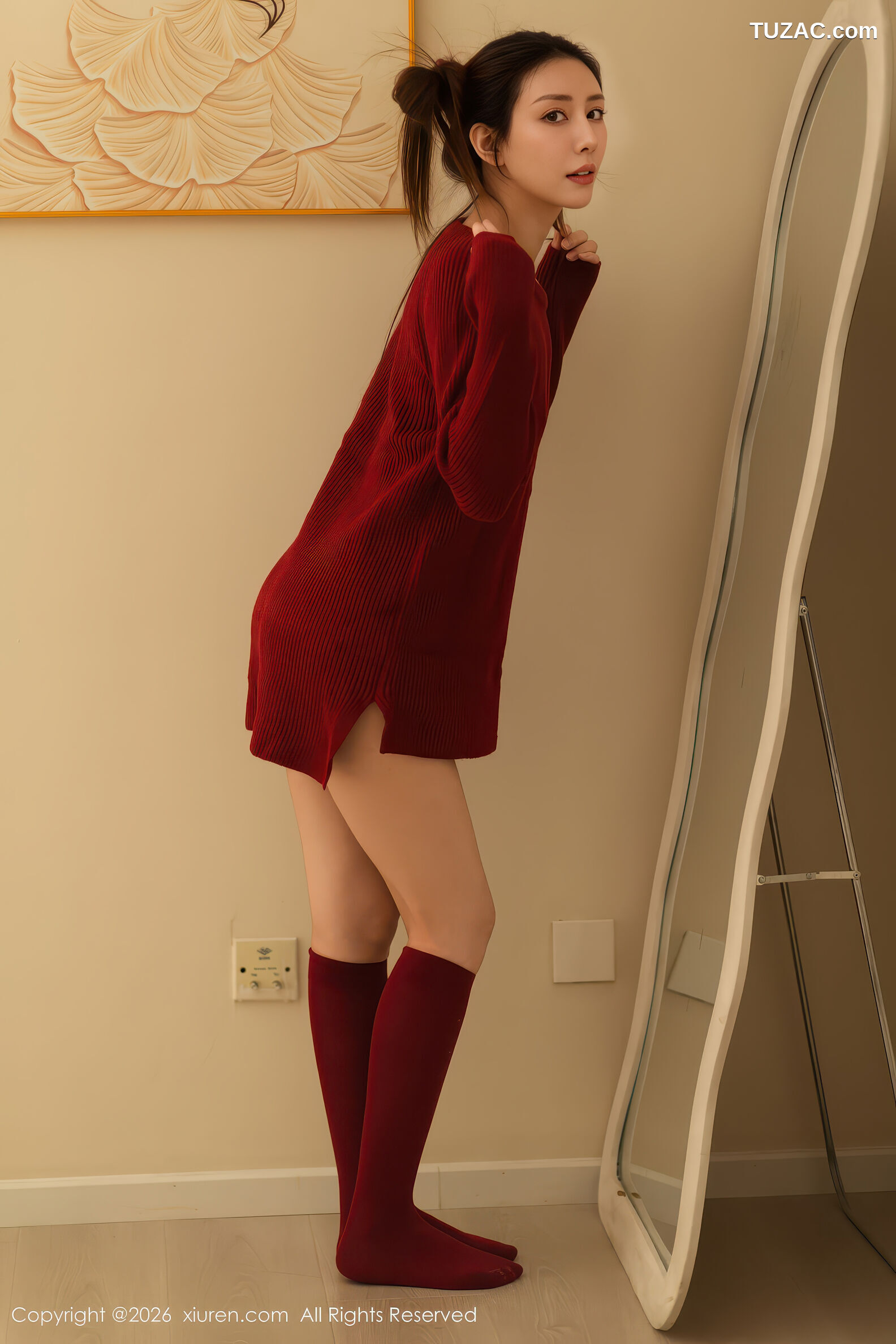 XiuRen秀人网-11198-悦兮-酒红色毛衣丸子头美女-2026.01.06