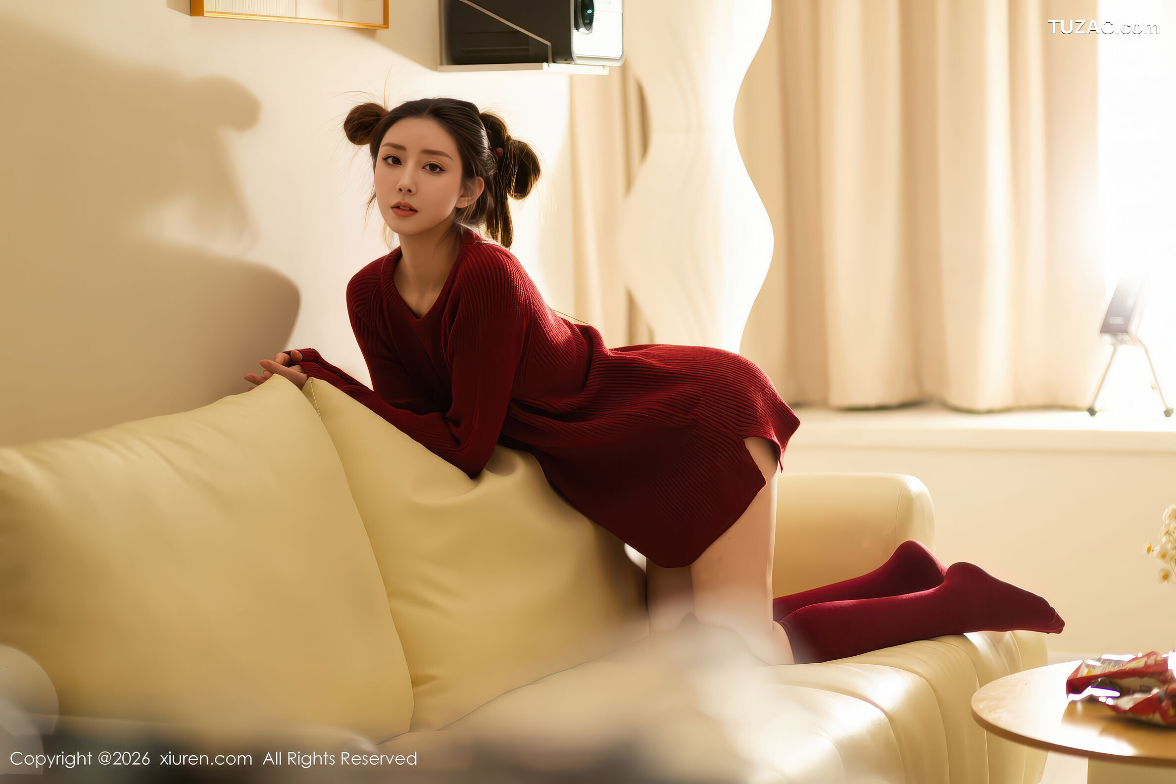 XiuRen秀人网-11198-悦兮-酒红色毛衣丸子头美女-2026.01.06