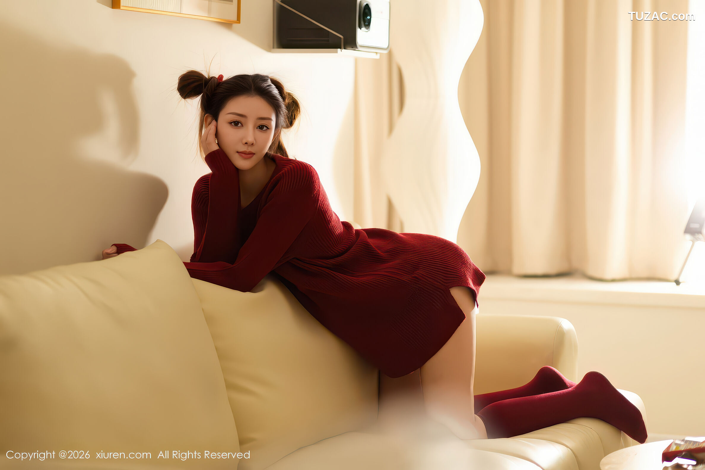 XiuRen秀人网-11198-悦兮-酒红色毛衣丸子头美女-2026.01.06