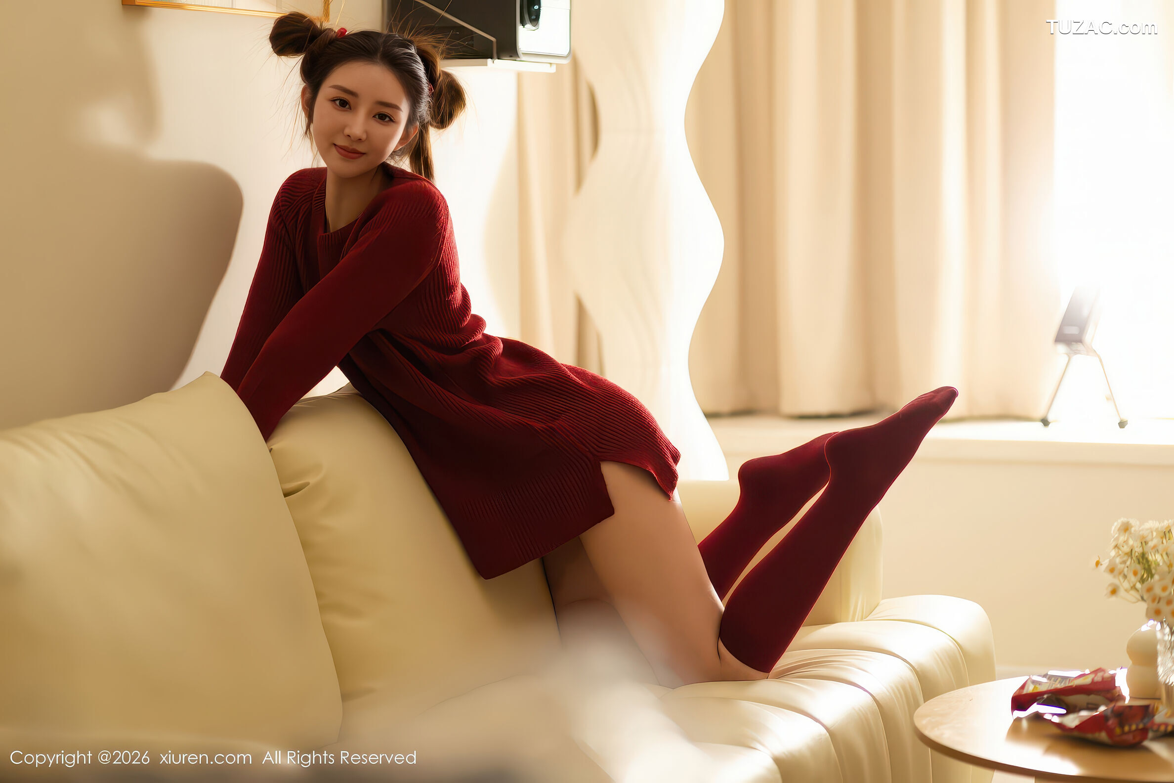 XiuRen秀人网-11198-悦兮-酒红色毛衣丸子头美女-2026.01.06