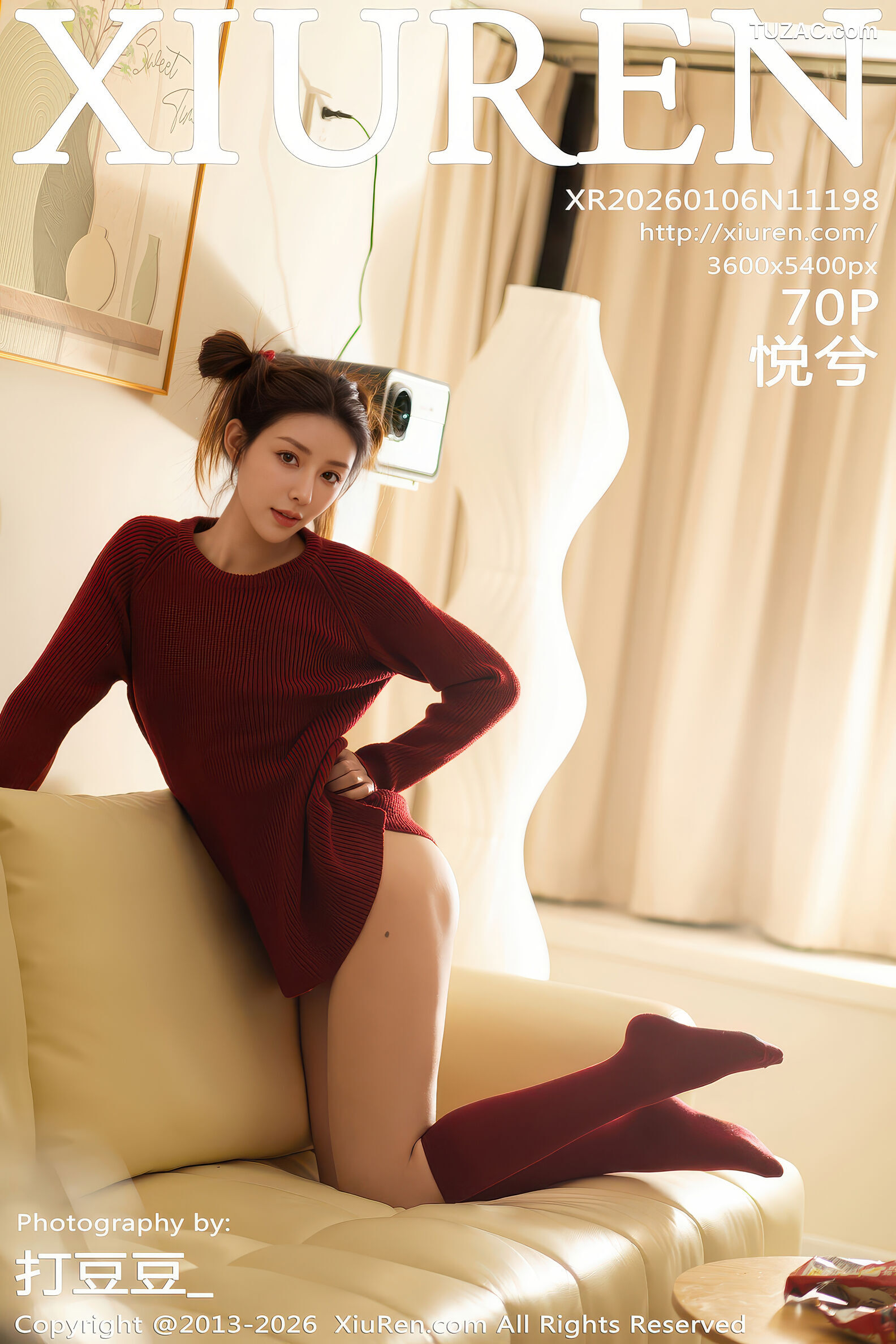 XiuRen秀人网-11198-悦兮-酒红色毛衣丸子头美女-2026.01.06
