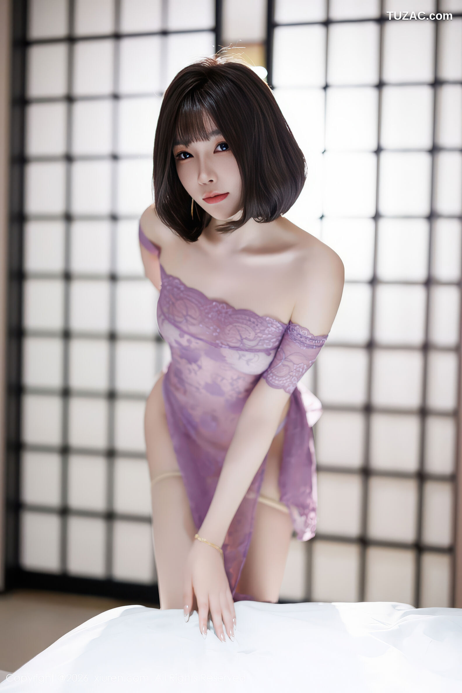 XiuRen秀人网-11199-莉芝荔枝-紫色情趣纱裙肉色丝袜-2026.01.06